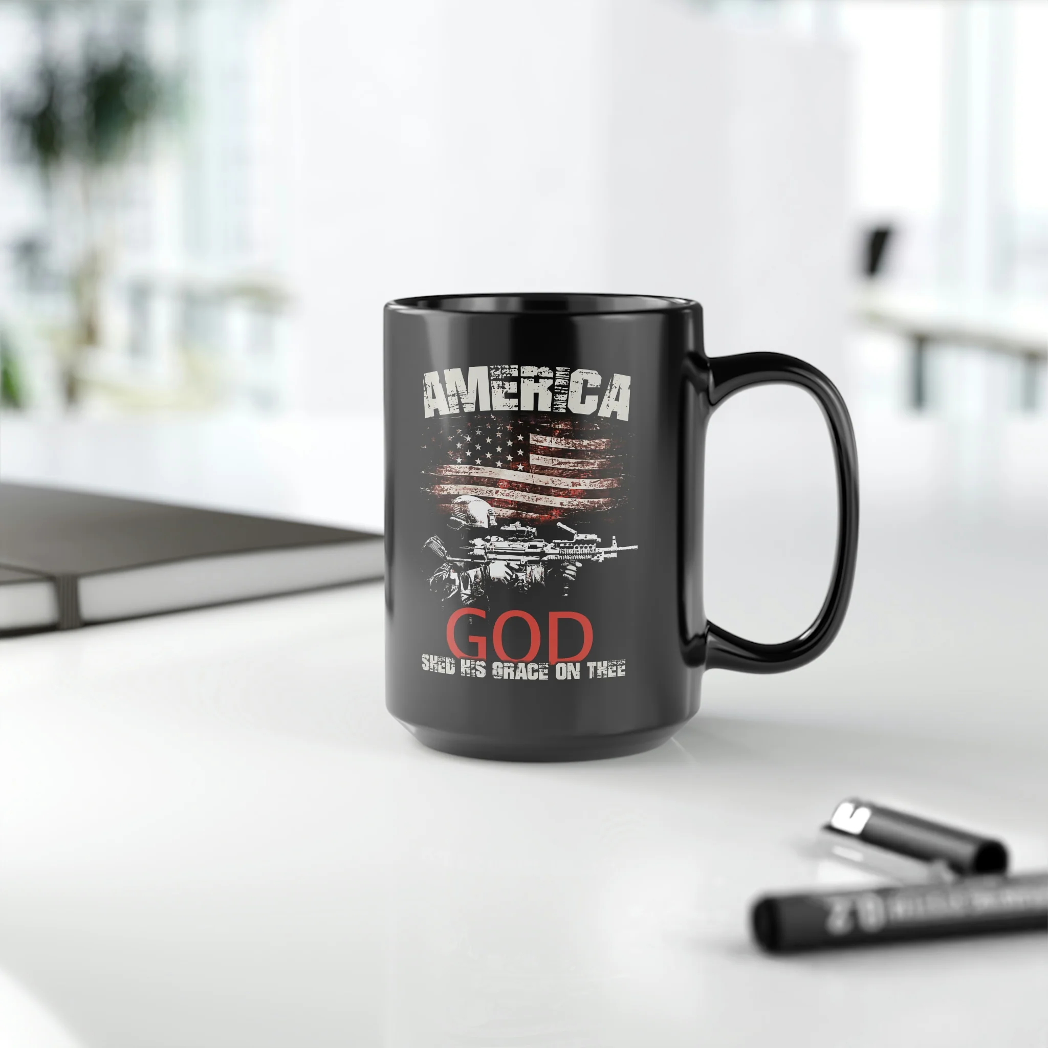 AMERICA God Shed His Grace On Thee Mug - 15 oz Black Mug - Image 9