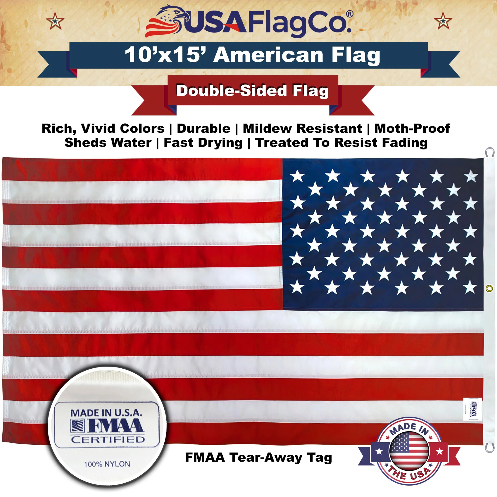 American Flag 10x15 ft - Embroidered Stars & Sewn Stripes - Image 4