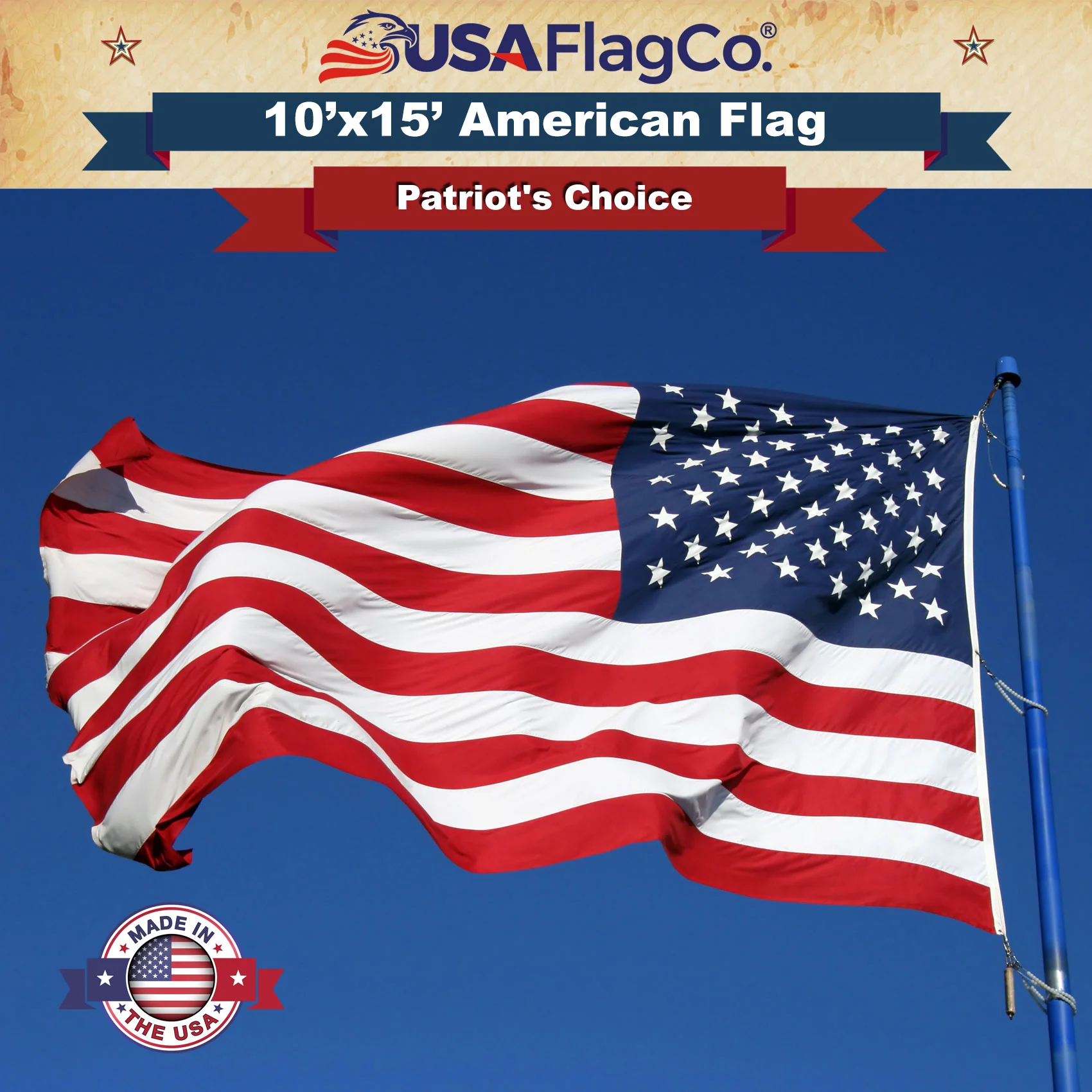 American Flag 10x15 ft - Embroidered Stars & Sewn Stripes - Image 6