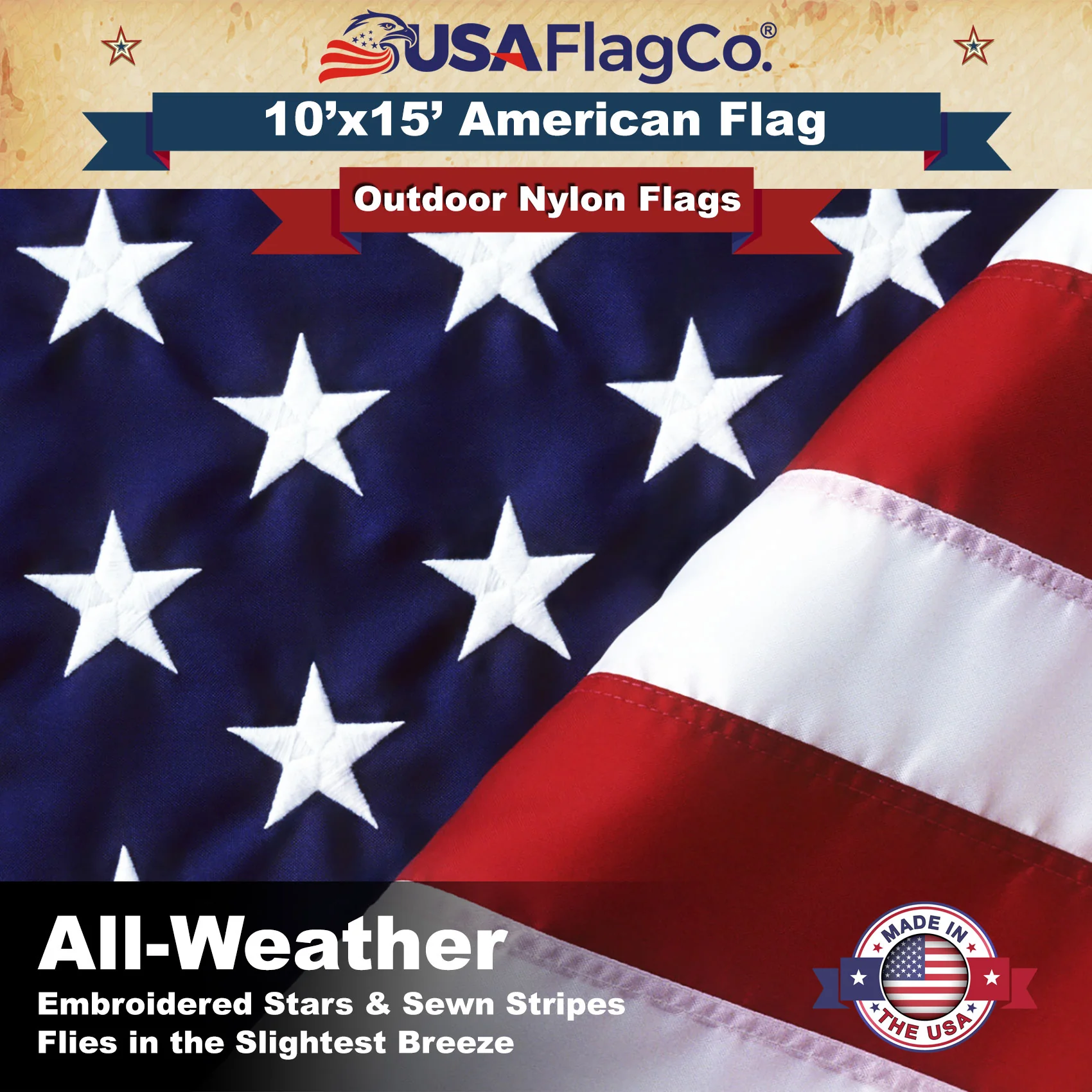 American Flag 10x15 ft - Embroidered Stars & Sewn Stripes - Image 7