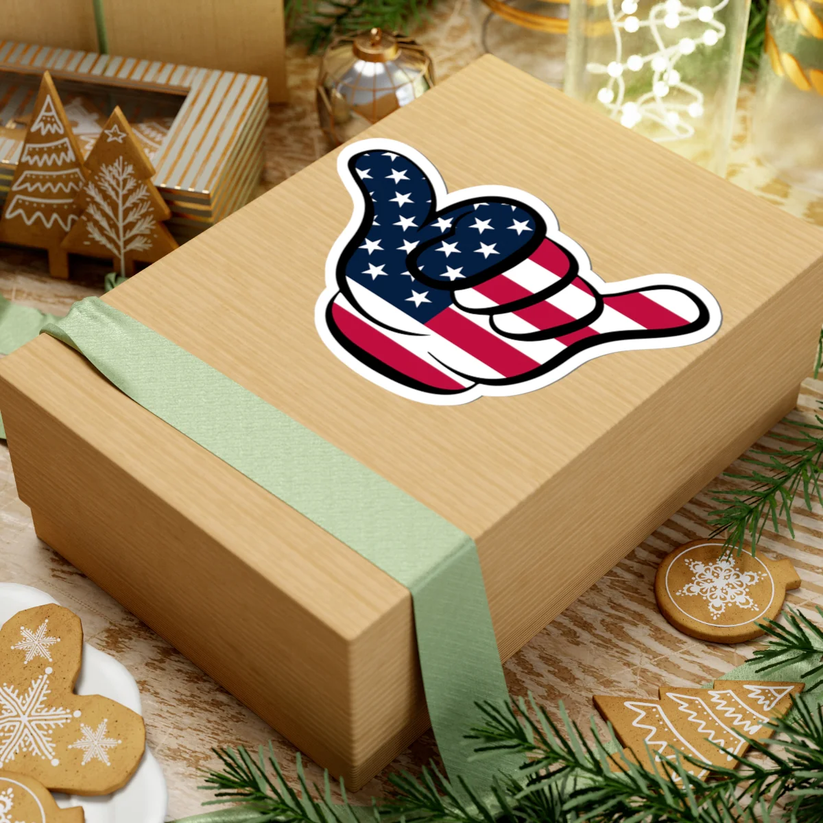 American Flag Hang Loose Hand Sign Sticker - Image 10