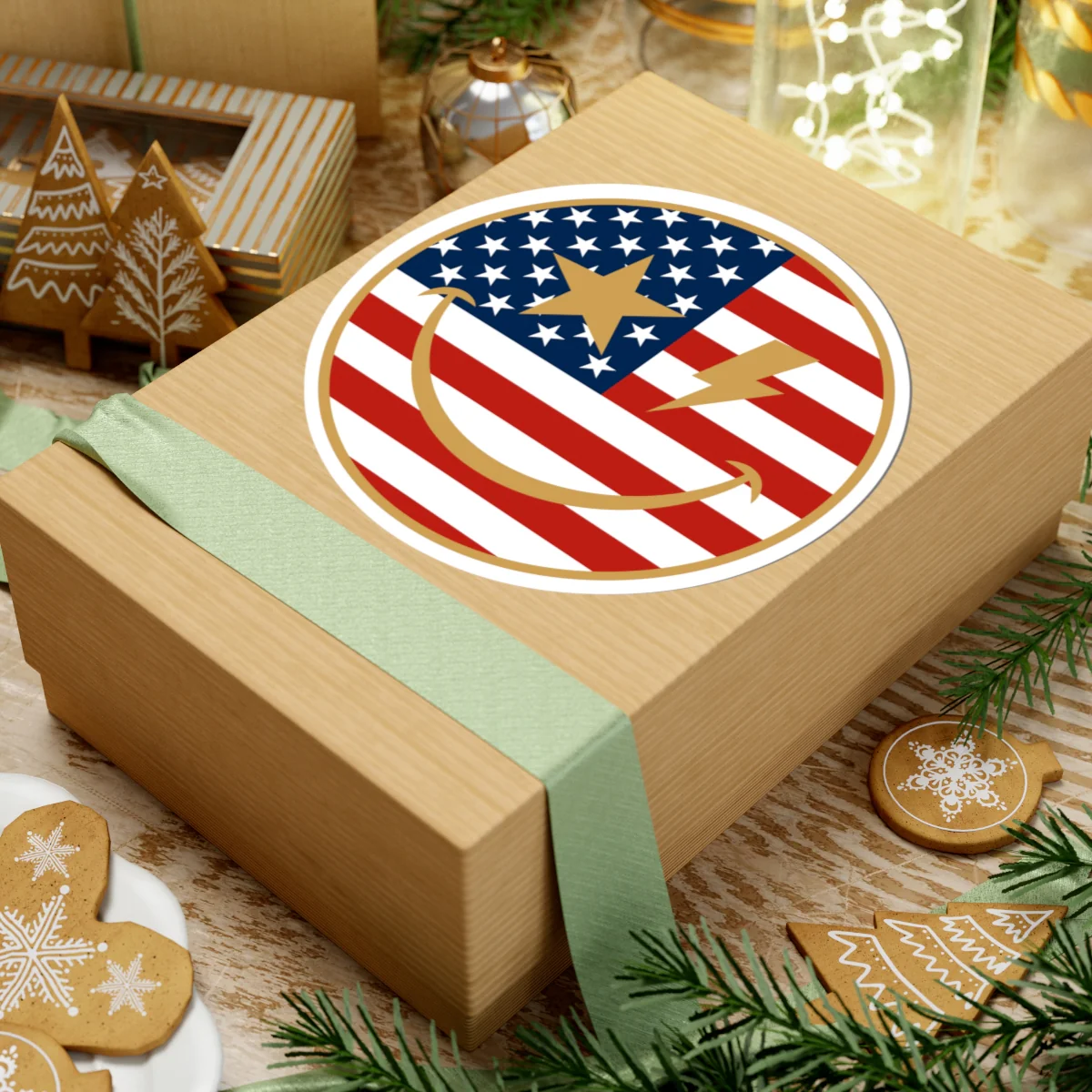 American Flag Happy Face Star & Bolt Eyes Sticker - Image 10