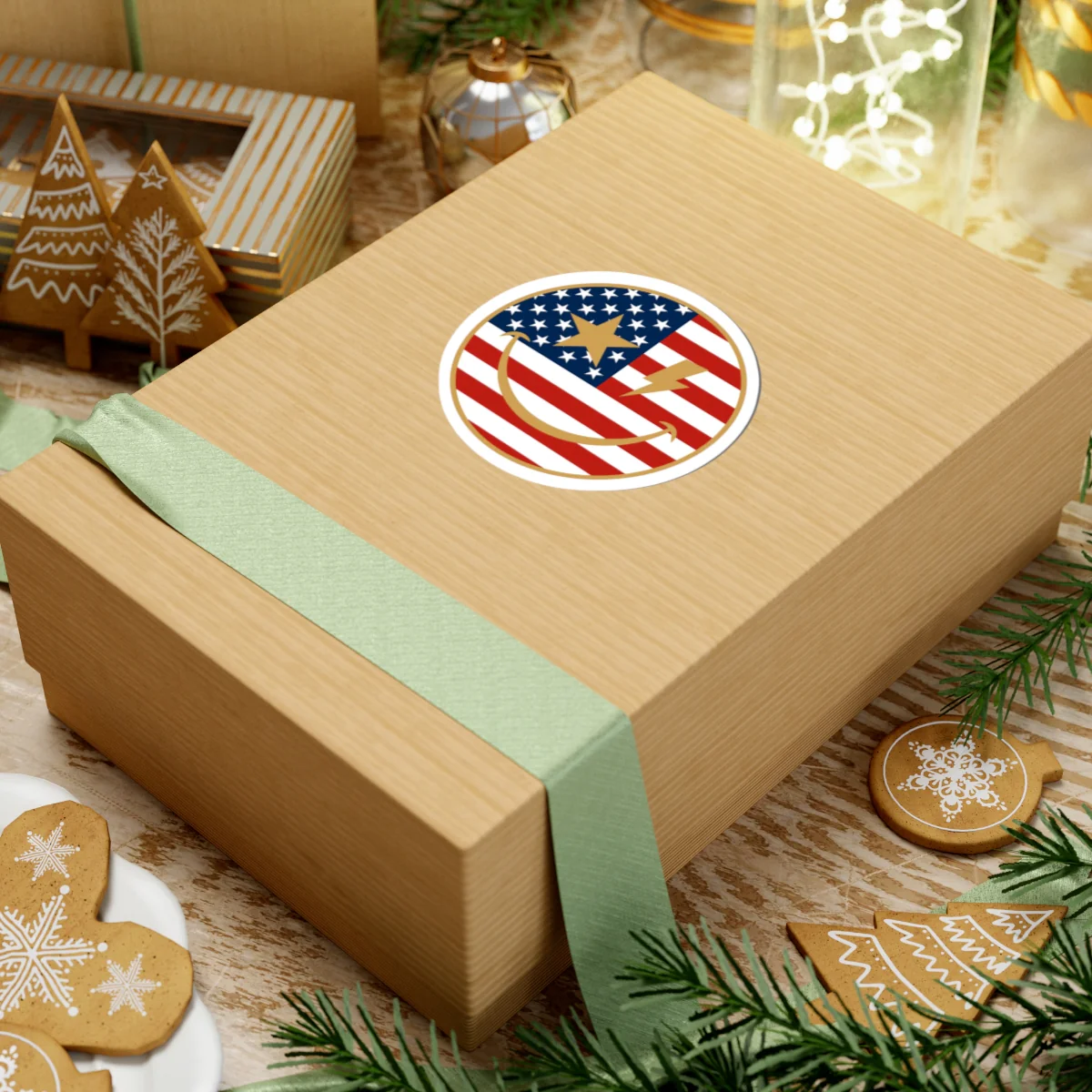 American Flag Happy Face Star & Bolt Eyes Sticker - Image 18