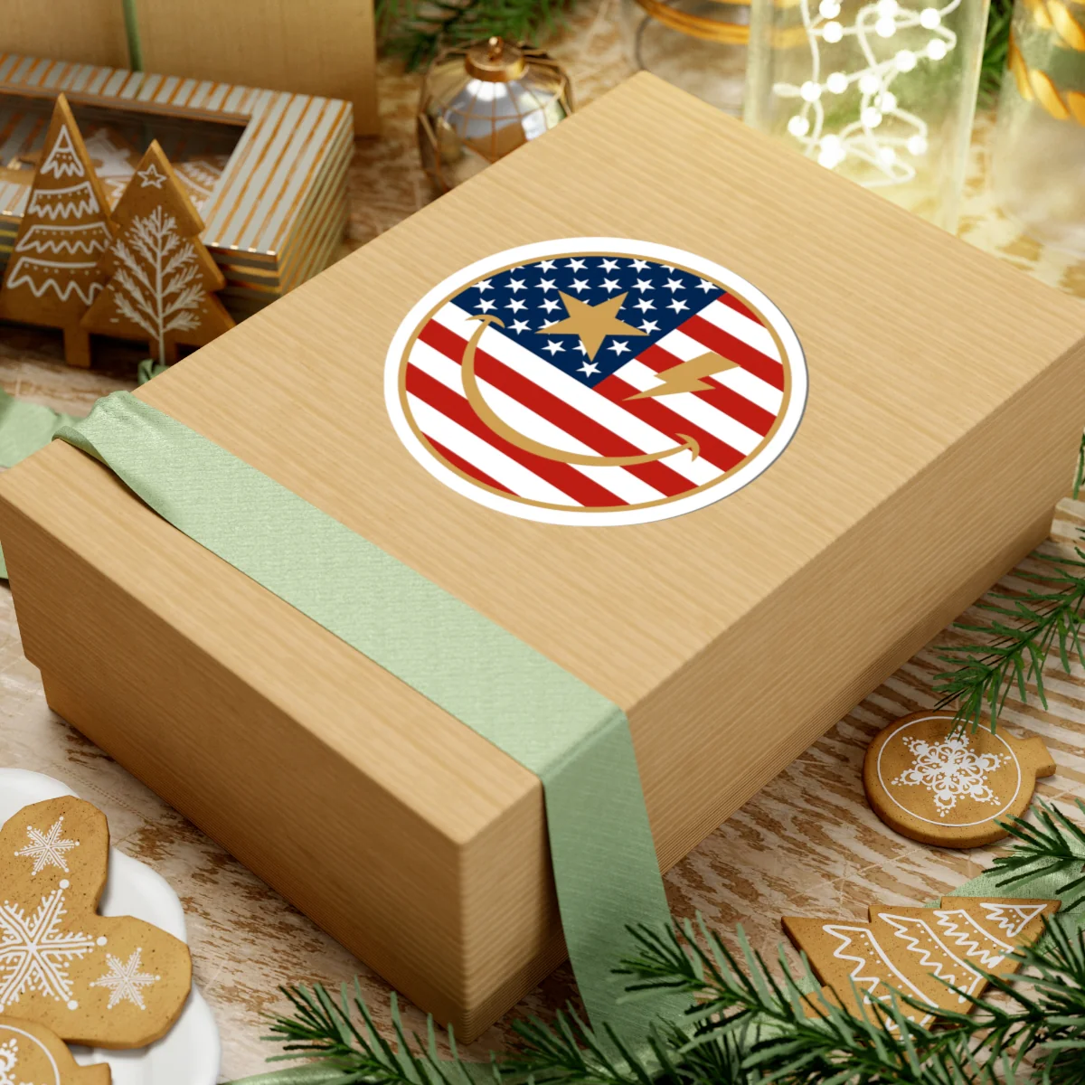 American Flag Happy Face Star & Bolt Eyes Sticker - Image 22