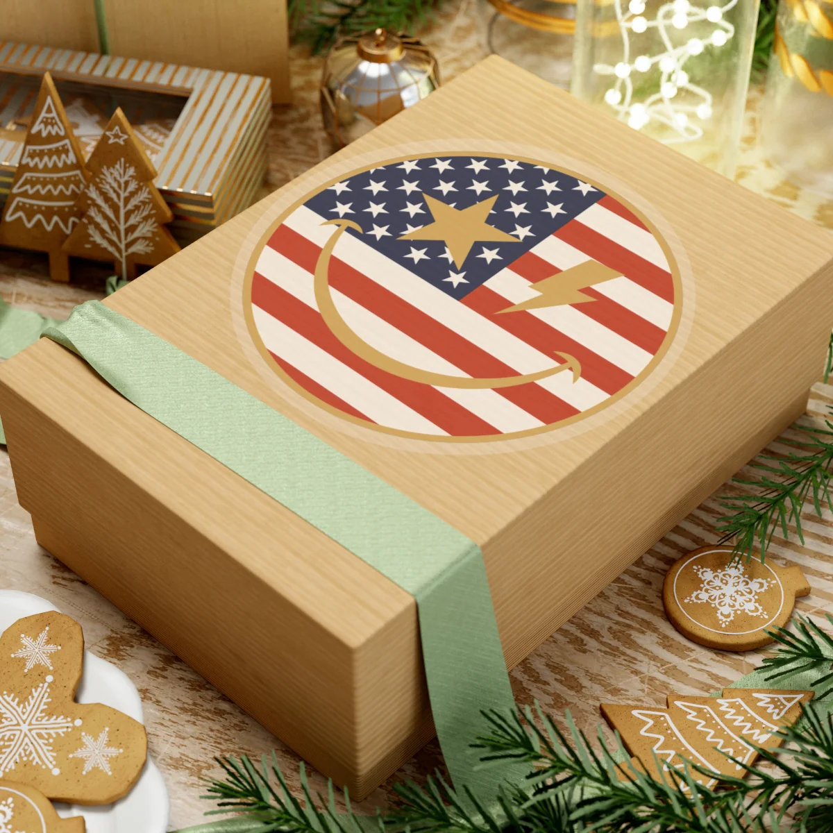 American Flag Happy Face Star & Bolt Eyes Sticker - Image 24