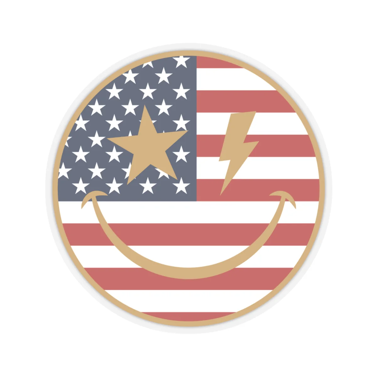 American Flag Happy Face Star & Bolt Eyes Sticker - Image 6