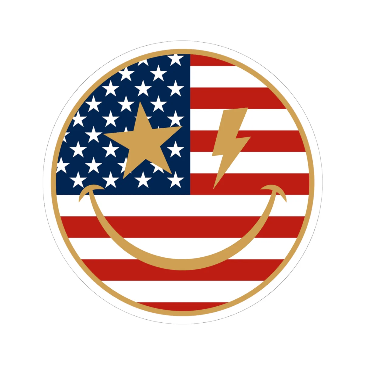 American Flag Happy Face Star & Bolt Eyes Sticker - Image 7