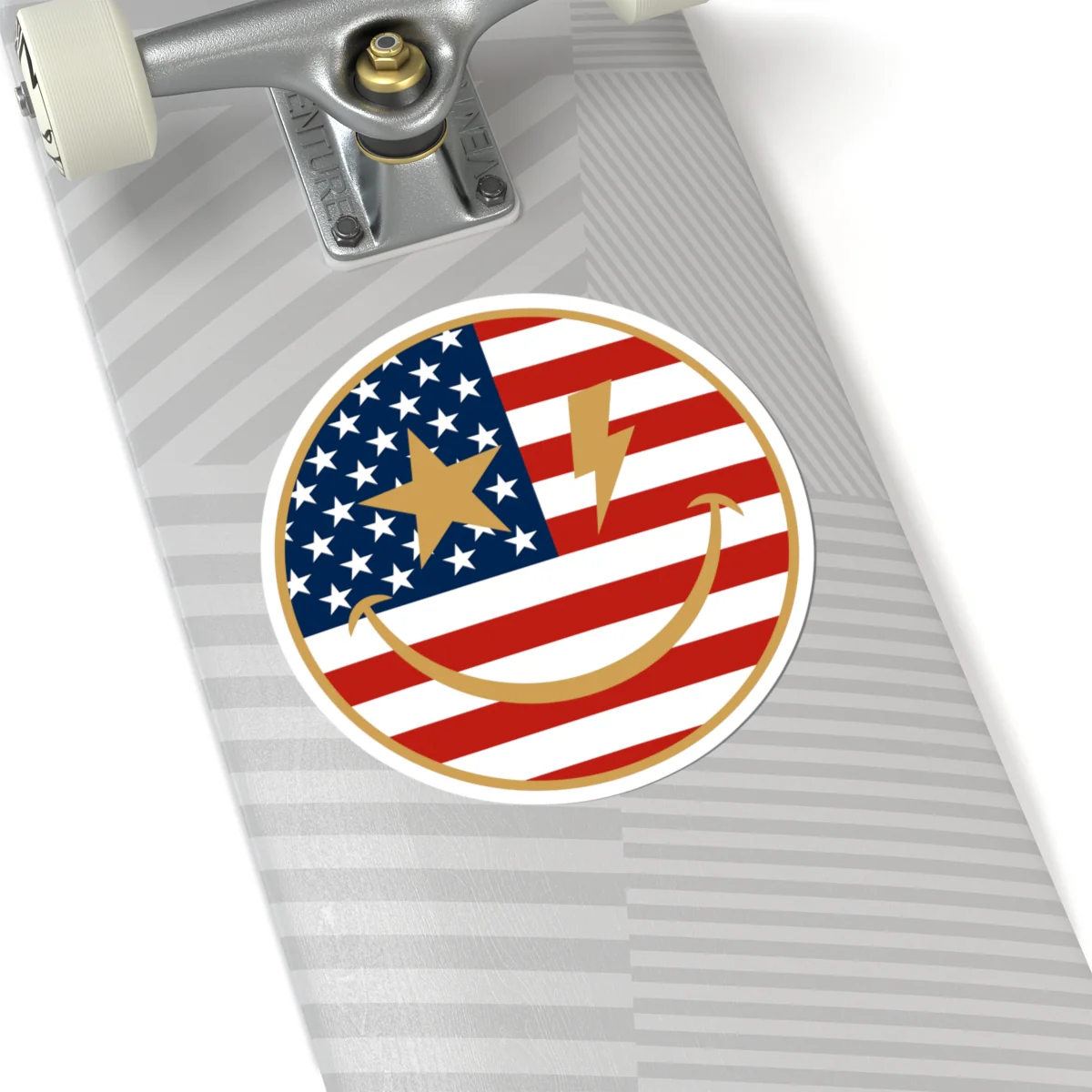 American Flag Happy Face Star & Bolt Eyes Sticker - Image 9