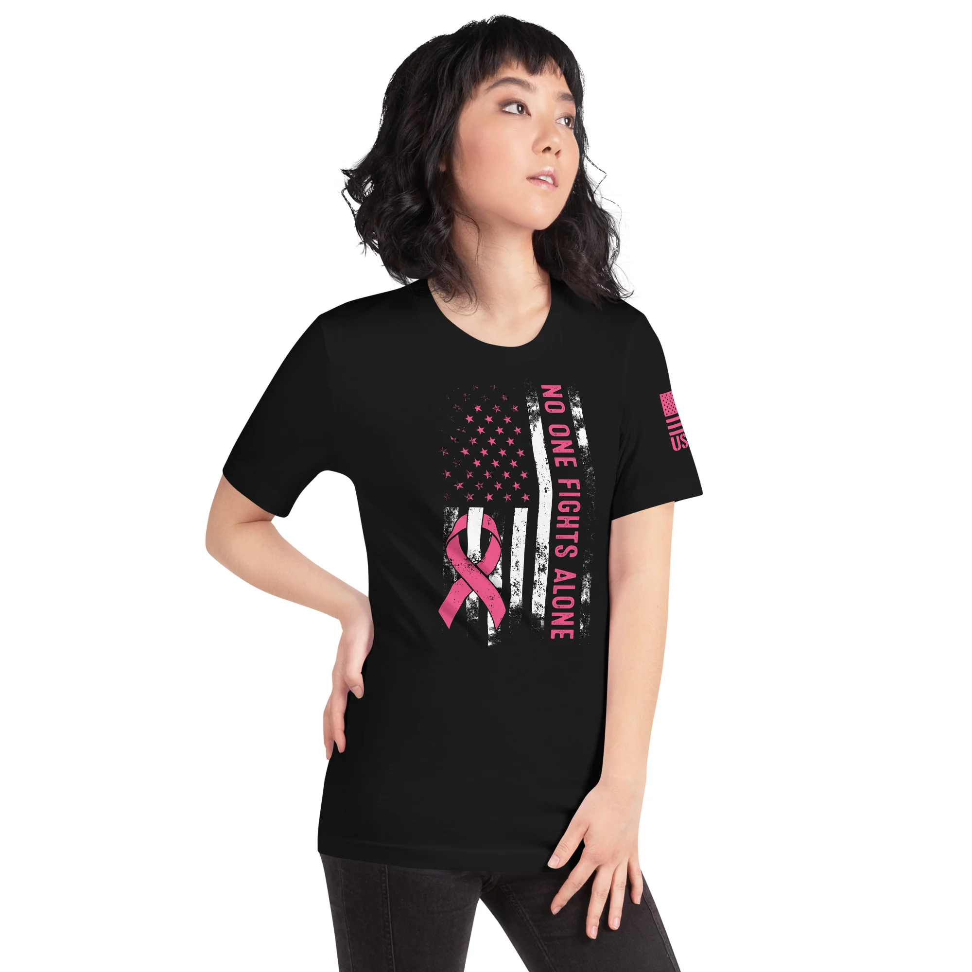 American Flag Pink Ribbon: No One Fights Alone | Unisex | DTG Printing - Image 11
