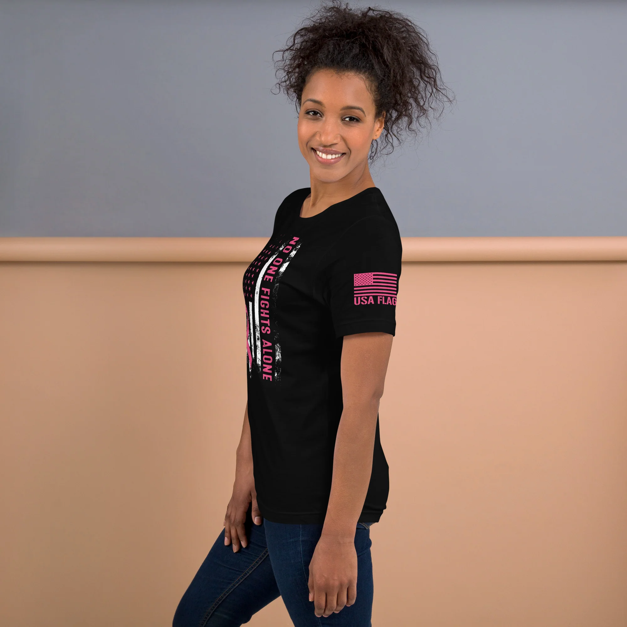 American Flag Pink Ribbon: No One Fights Alone | Unisex | DTG Printing - Image 15