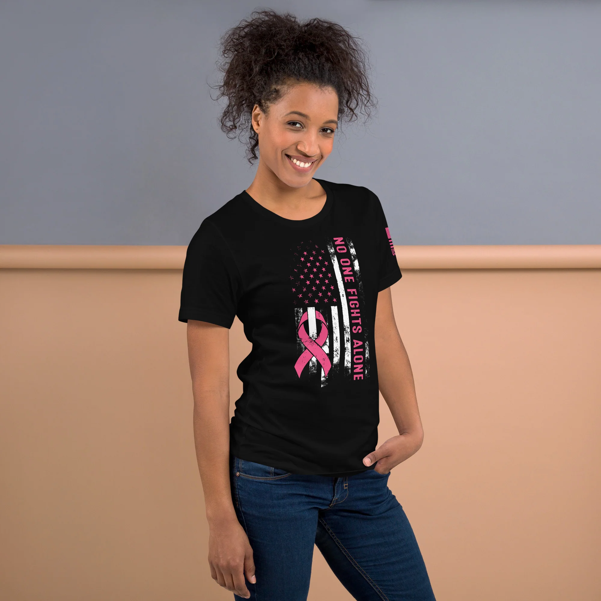 American Flag Pink Ribbon: No One Fights Alone | Unisex | DTG Printing - Image 16