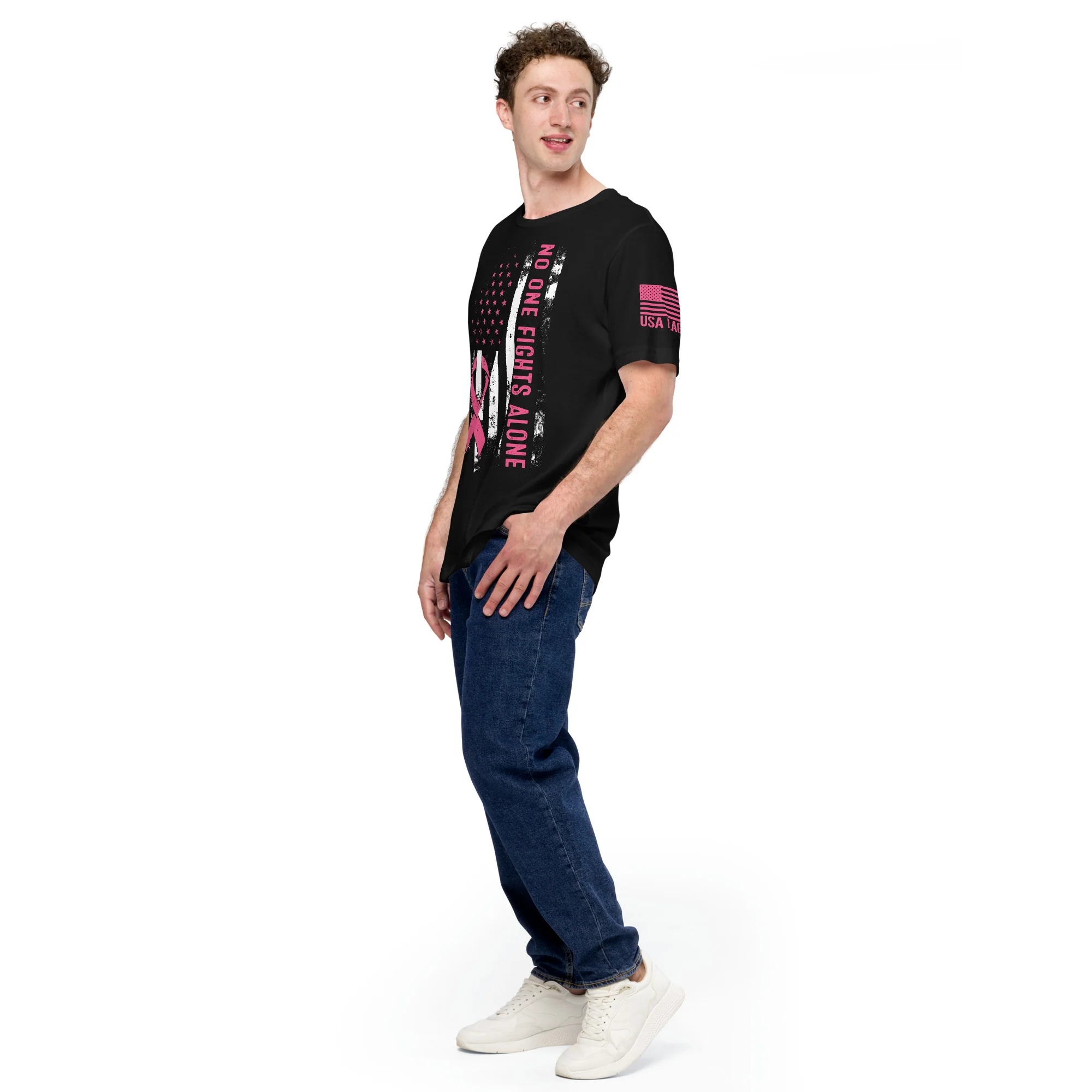 American Flag Pink Ribbon: No One Fights Alone | Unisex | DTG Printing - Image 18