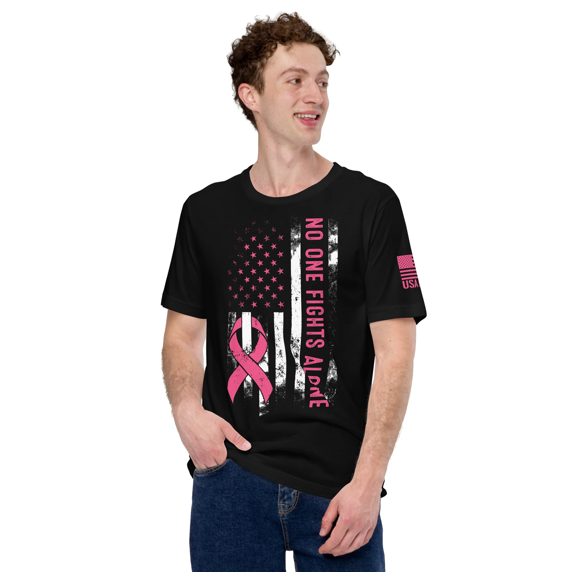 American Flag Pink Ribbon: No One Fights Alone | Unisex | DTG Printing - Image 20