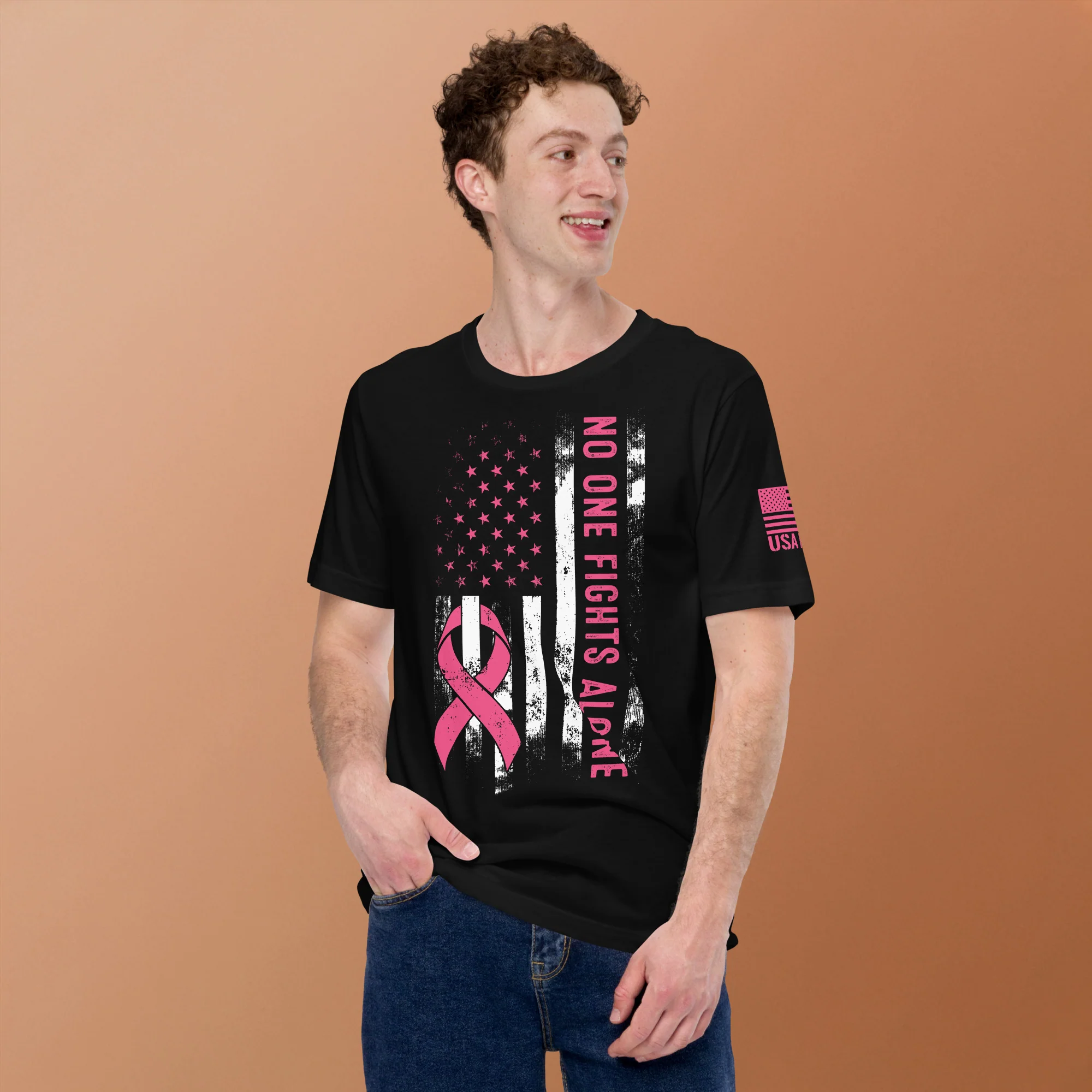 American Flag Pink Ribbon: No One Fights Alone | Unisex | DTG Printing - Image 21