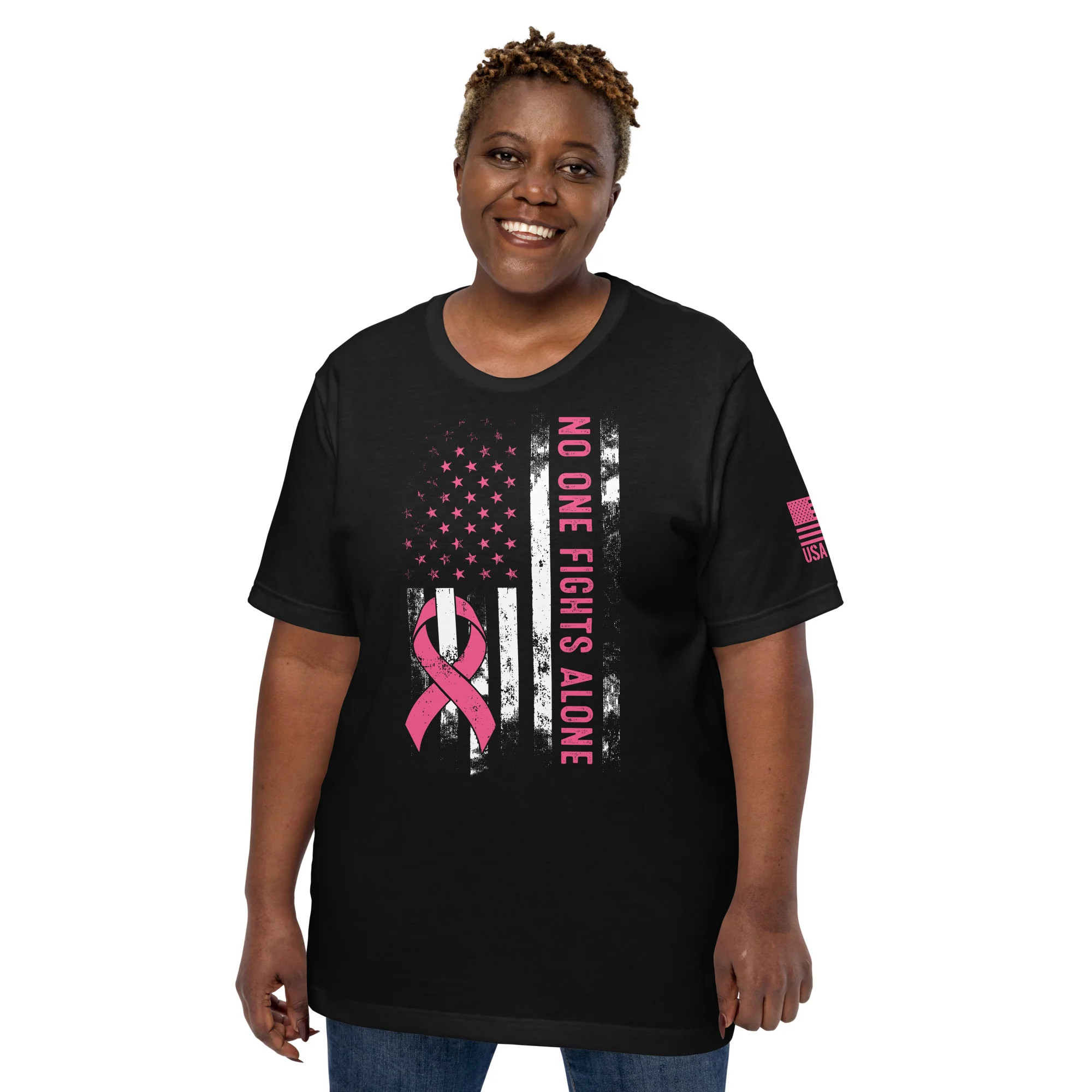 American Flag Pink Ribbon: No One Fights Alone | Unisex | DTG Printing - Image 23
