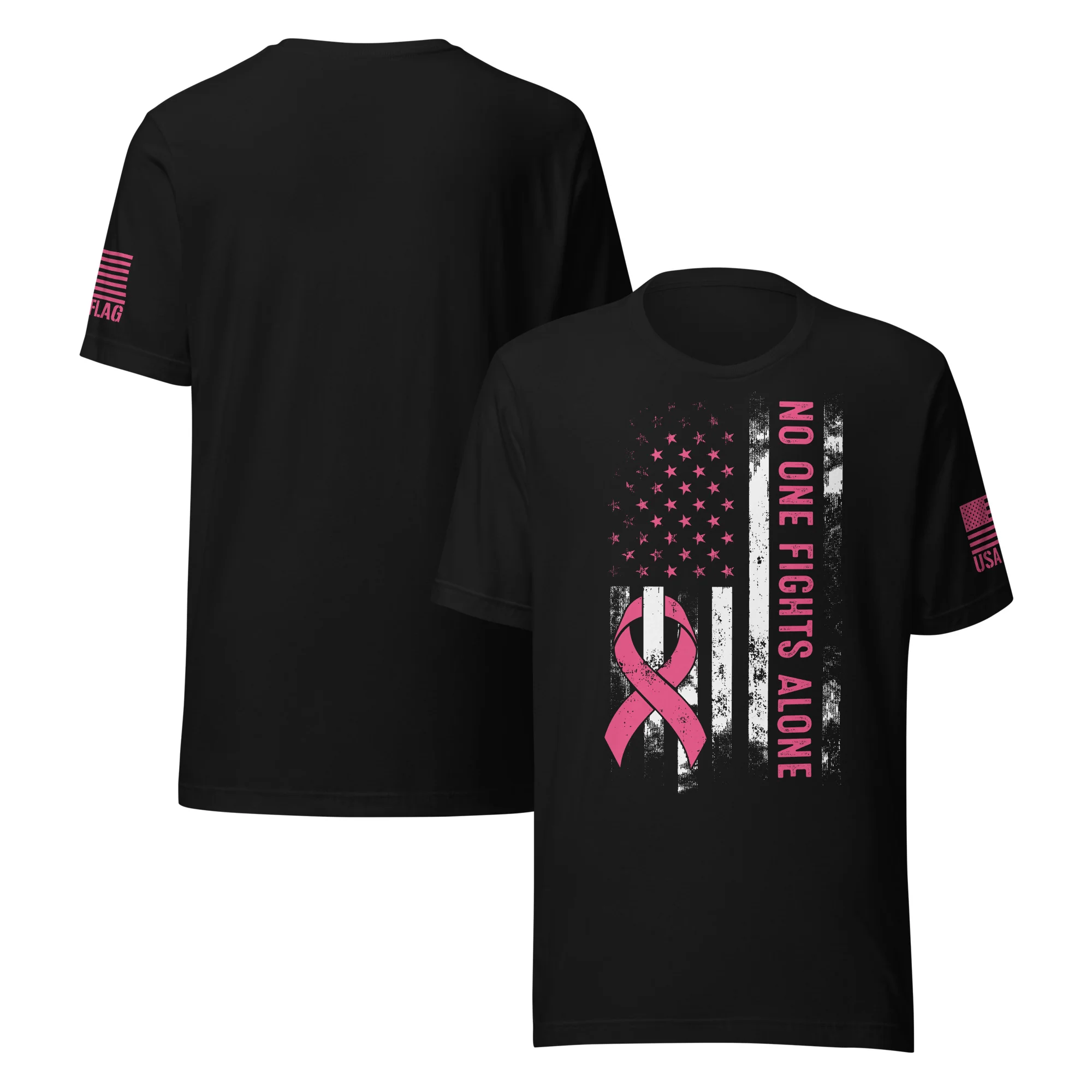 American Flag Pink Ribbon: No One Fights Alone | Unisex | DTG Printing - Image 5