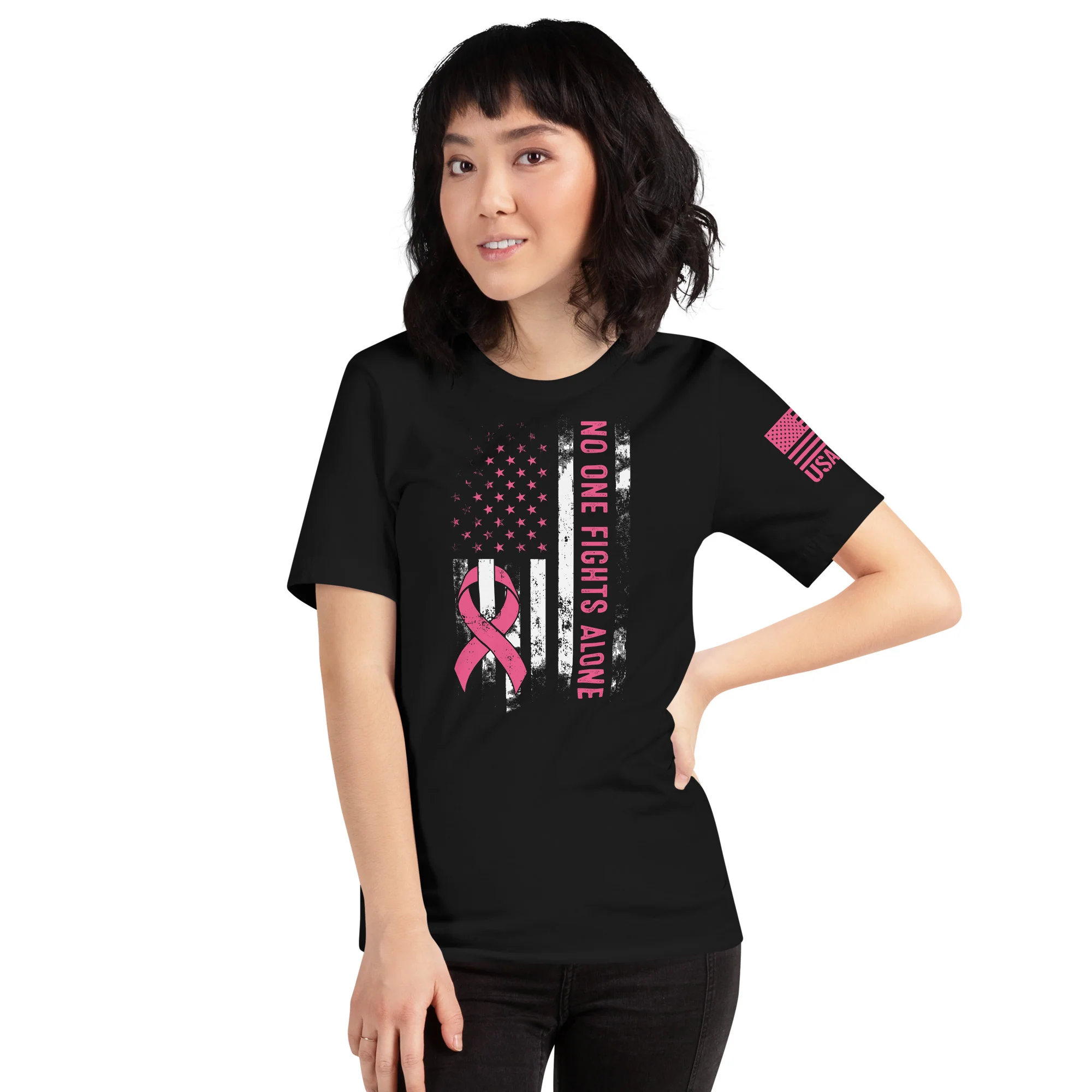American Flag Pink Ribbon: No One Fights Alone | Unisex | DTG Printing - Image 6