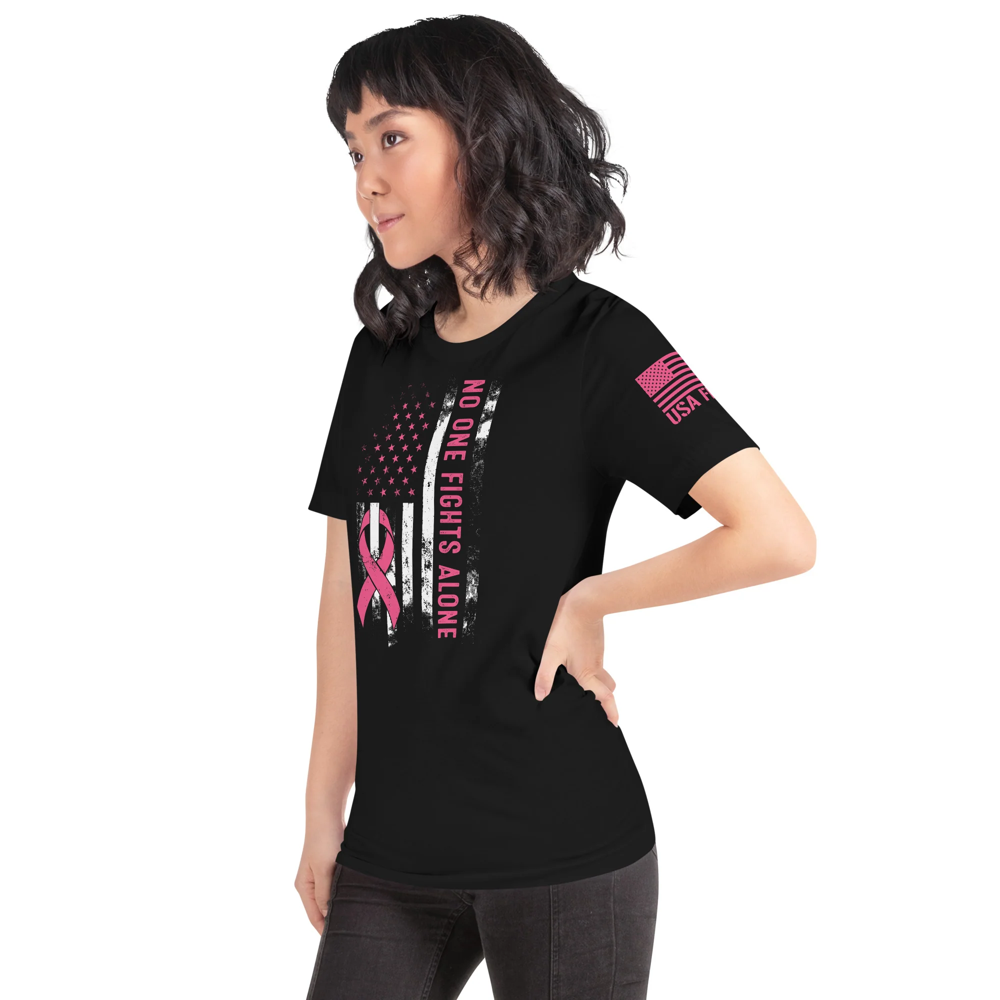 American Flag Pink Ribbon: No One Fights Alone | Unisex | DTG Printing - Image 9