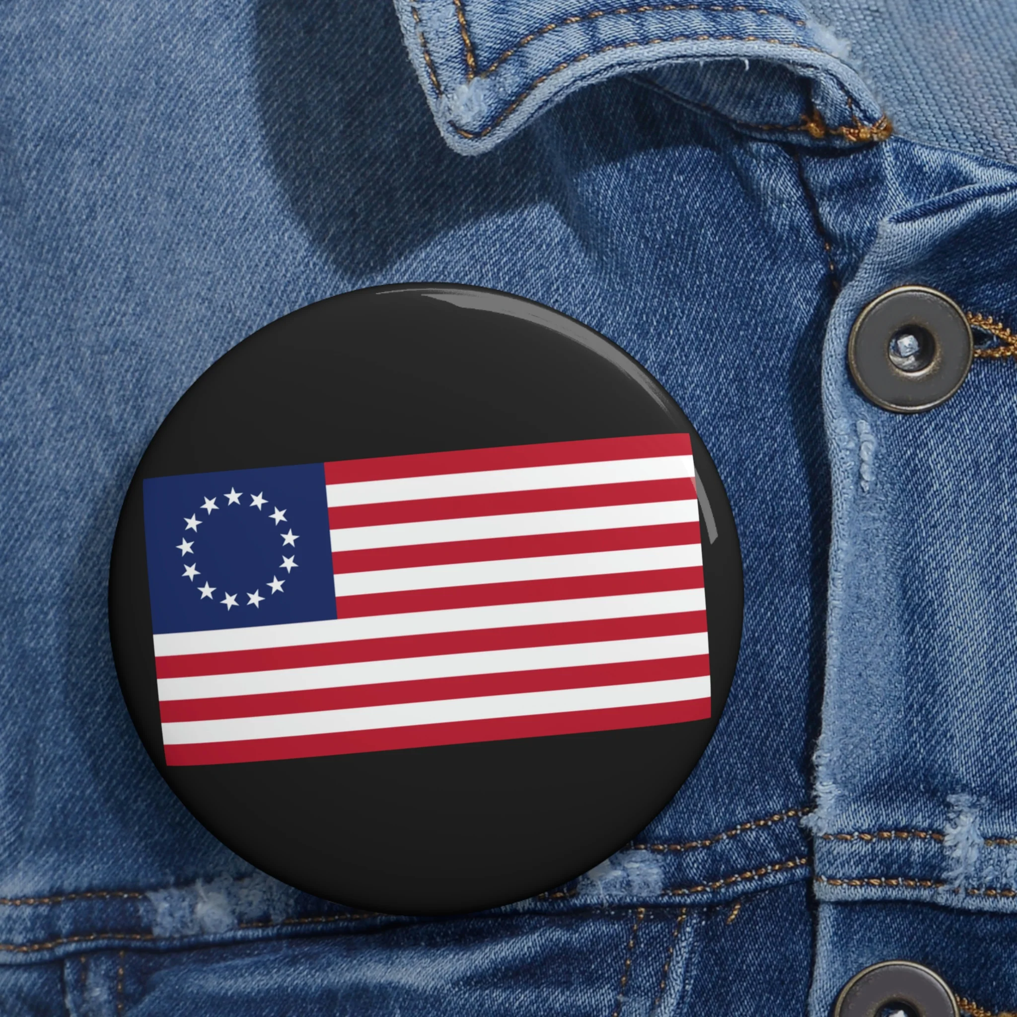 Betsy Ross Flag Custom Pin Buttons - Black - Image 2