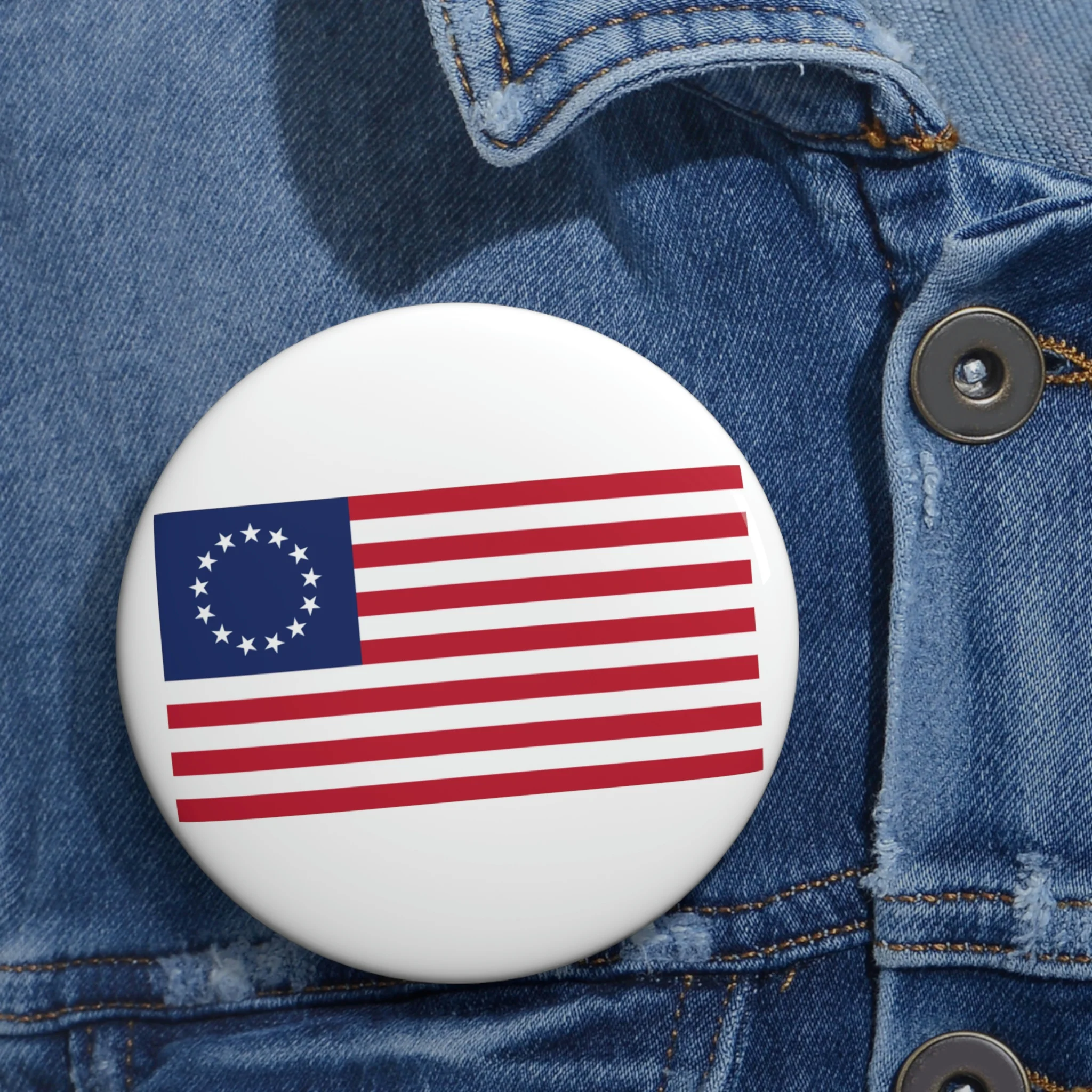Betsy Ross Flag Custom Pin Buttons - White - Image 2