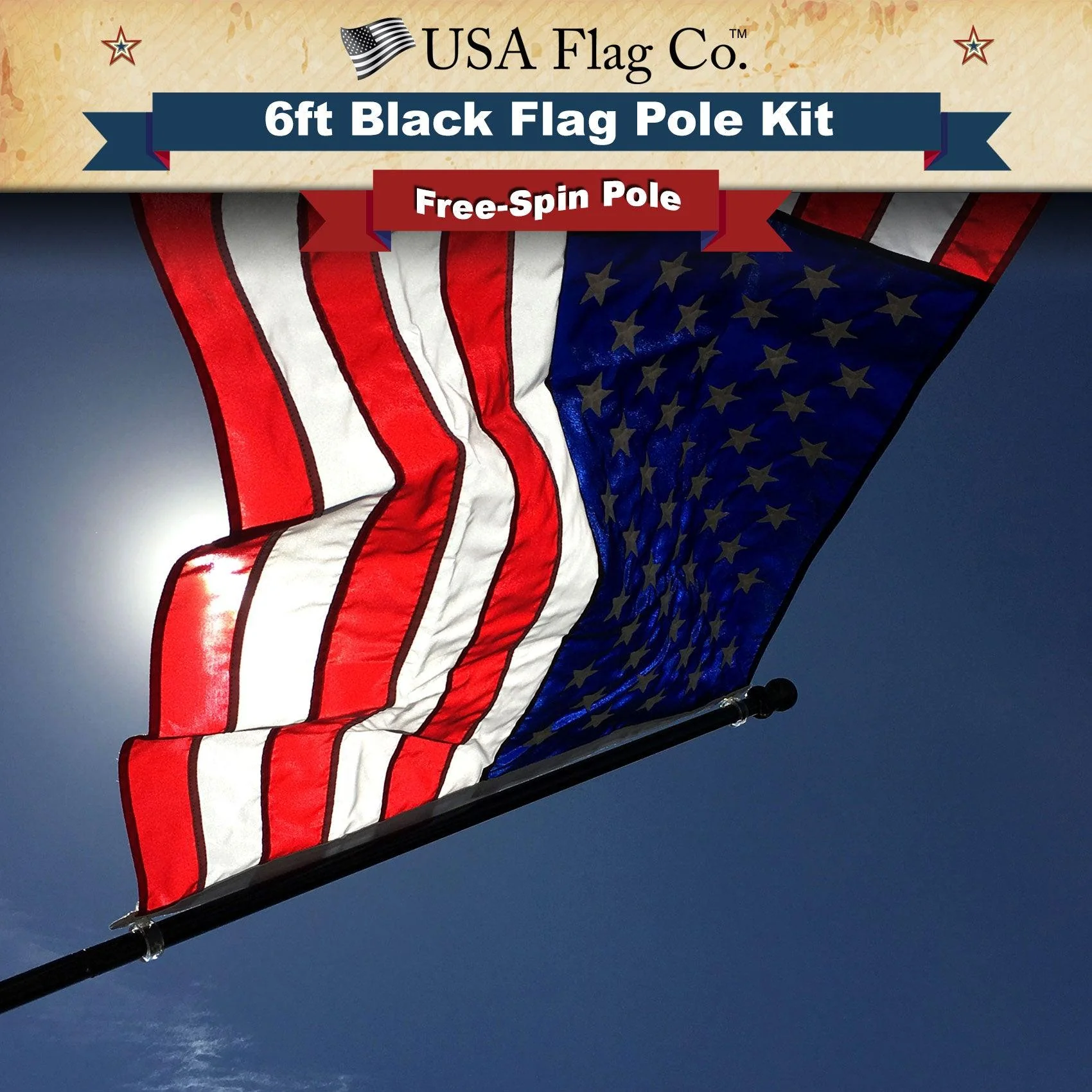 PATRIOT™ Flag Pole and FREEDOM™ Bracket Kit - Classic Black (6ft, 1-inch Diameter) - Image 11