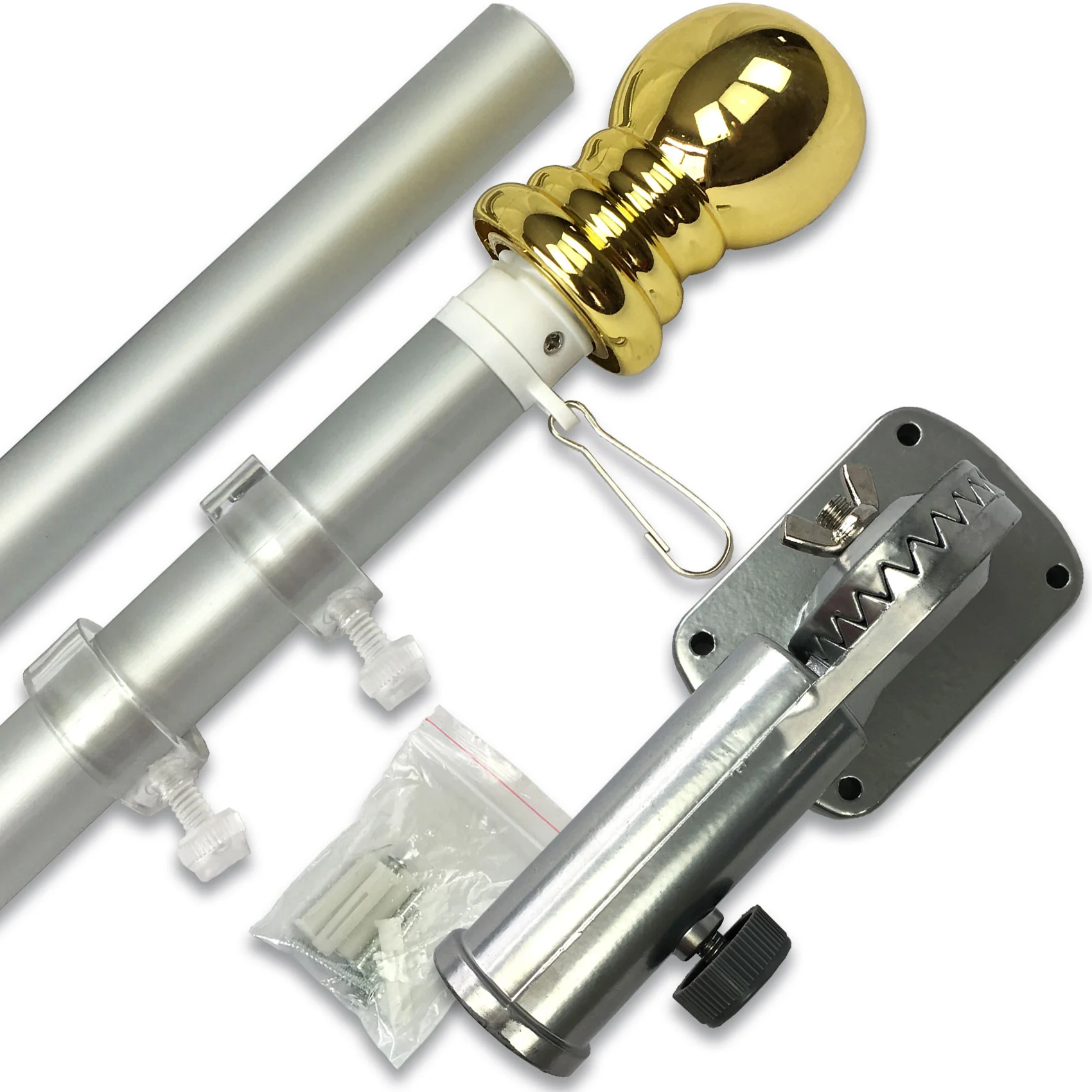 PATRIOT™ Flag Pole and FREEDOM™ Bracket Kit - Brushed Aluminum (6ft, 1-inch Diameter)
