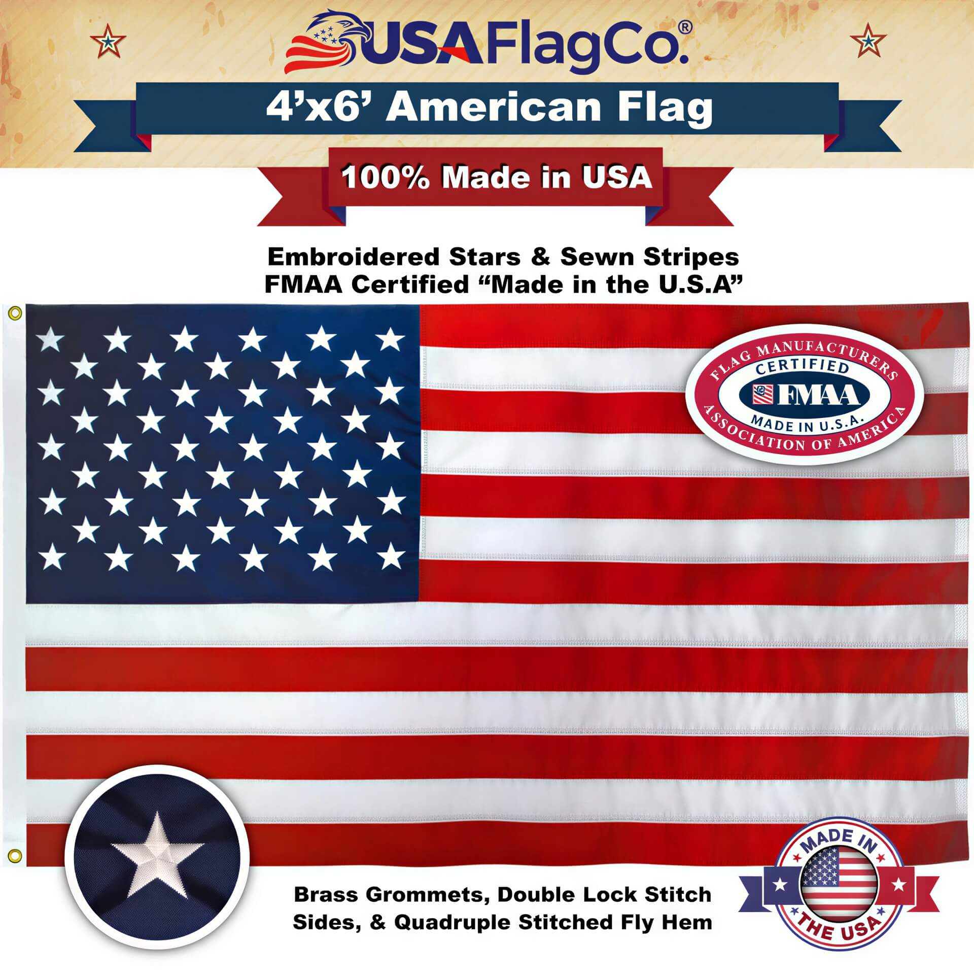 American Flag 4x6 Made in USA - Solar Shield Nylon - Image 4