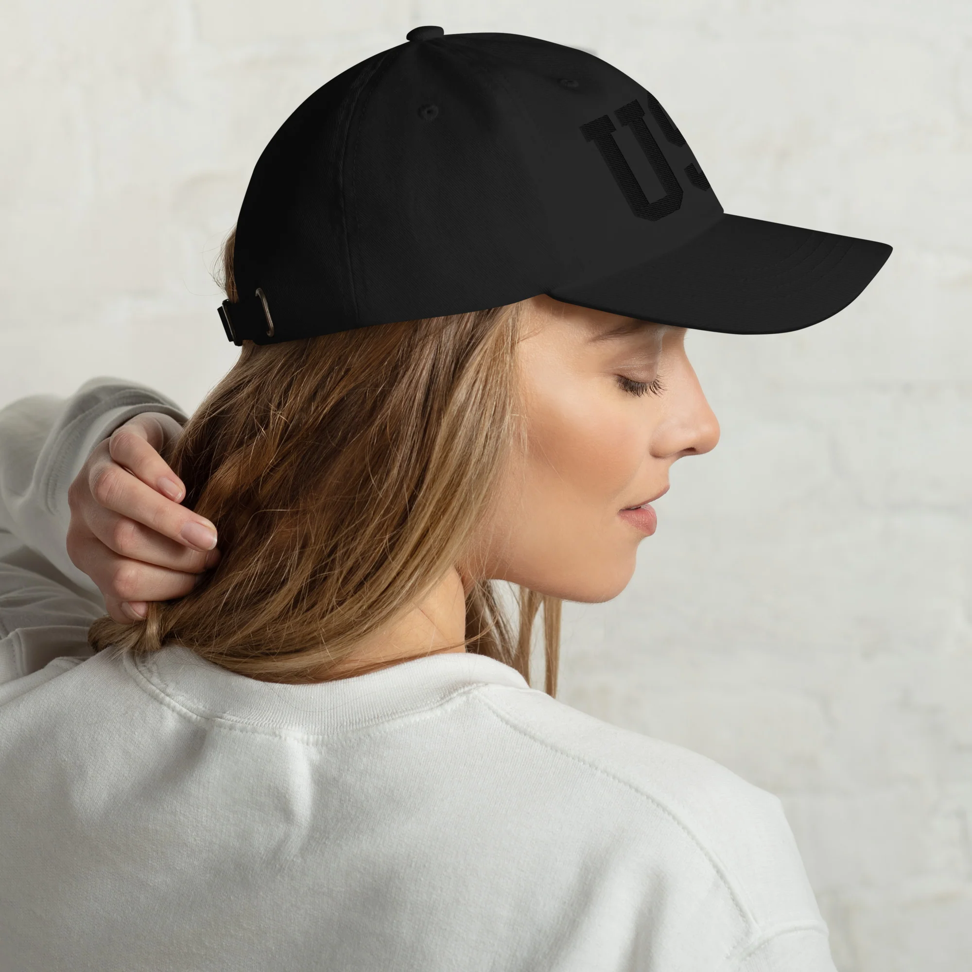 Dad Hat - Black Embroidered 3-D Puff USA Text - Image 4