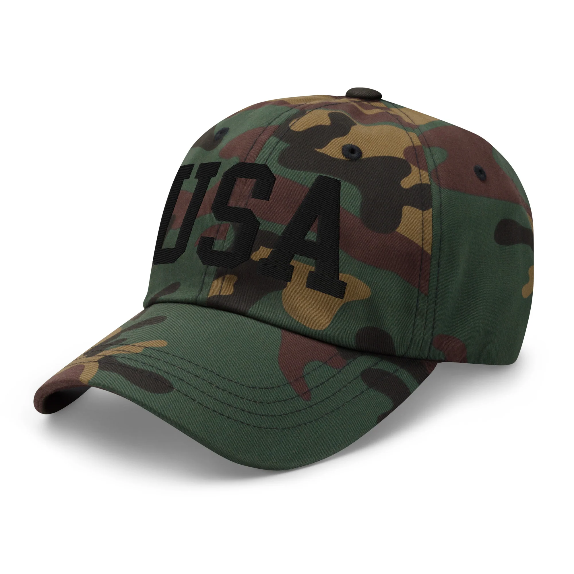 Dad Hat - Black Embroidered 3-D Puff USA Text - Image 44