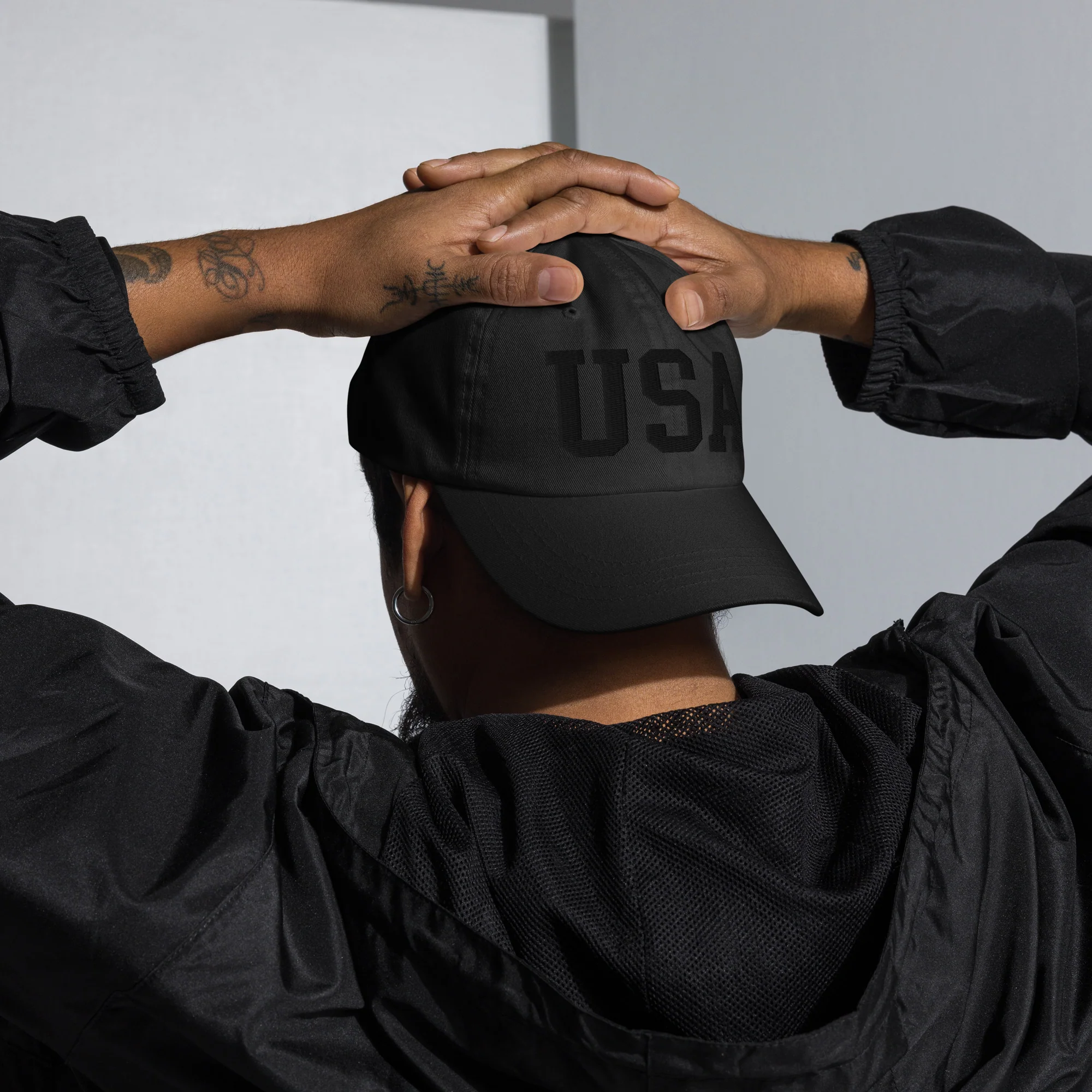 Dad Hat - Black Embroidered 3-D Puff USA Text - Image 9