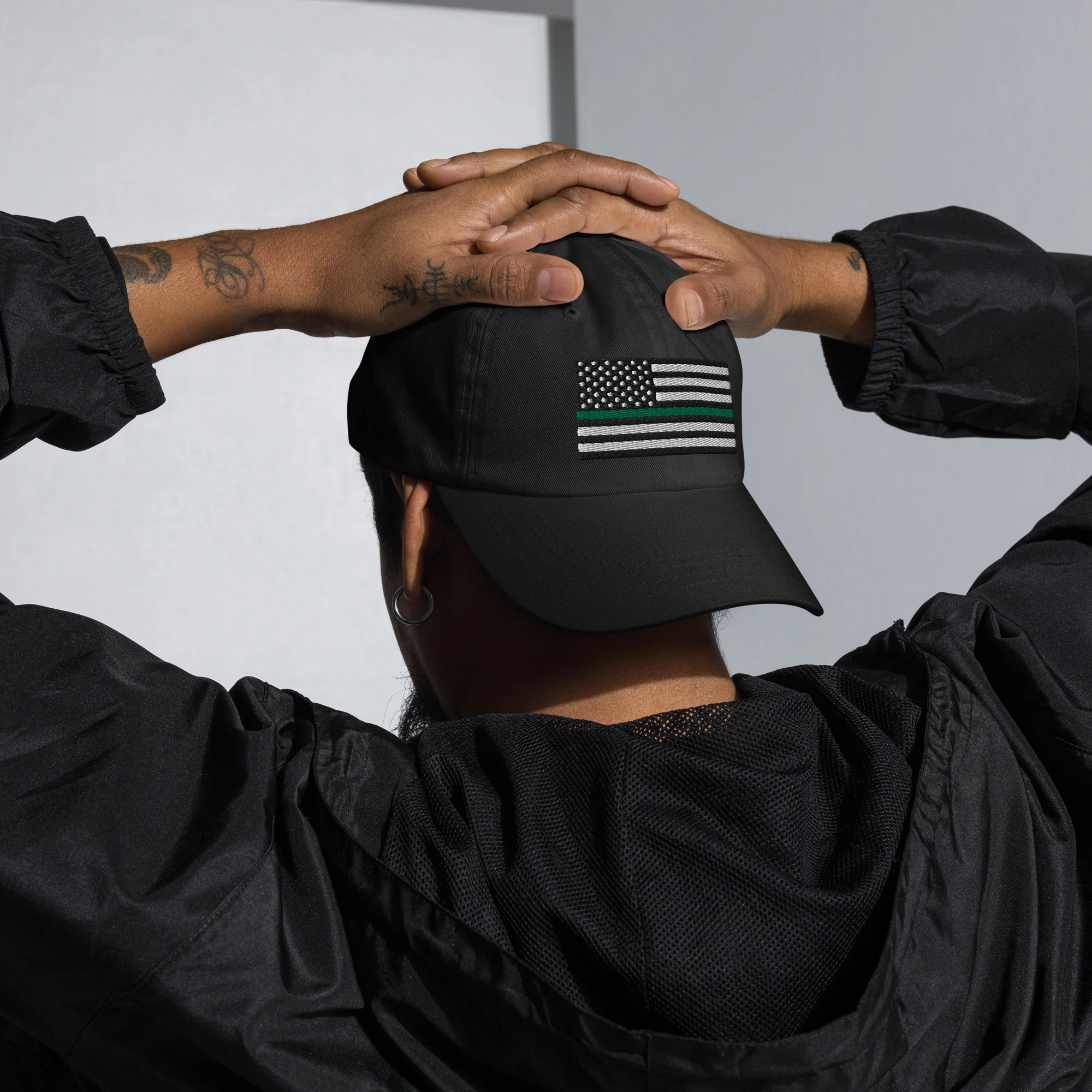 Dad Hat - Thin Green Line Flag (Embroidered Flag) - Image 6