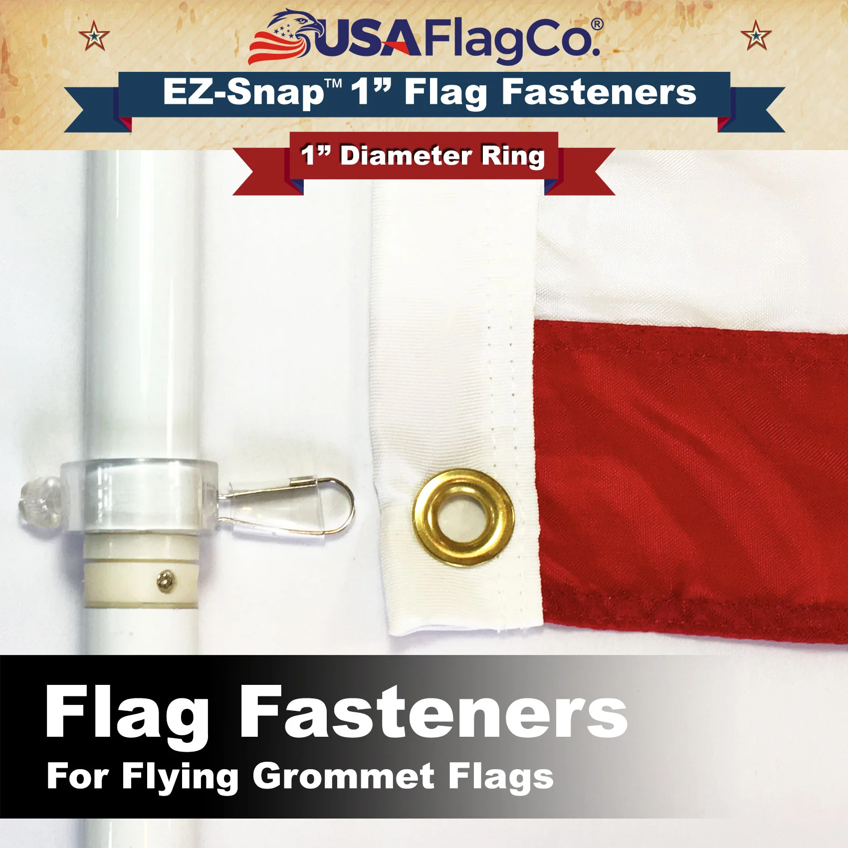 EZ-Snap™ Flag Fasteners - 2 Clear Pieces (1" Inch Diameter) - Image 5