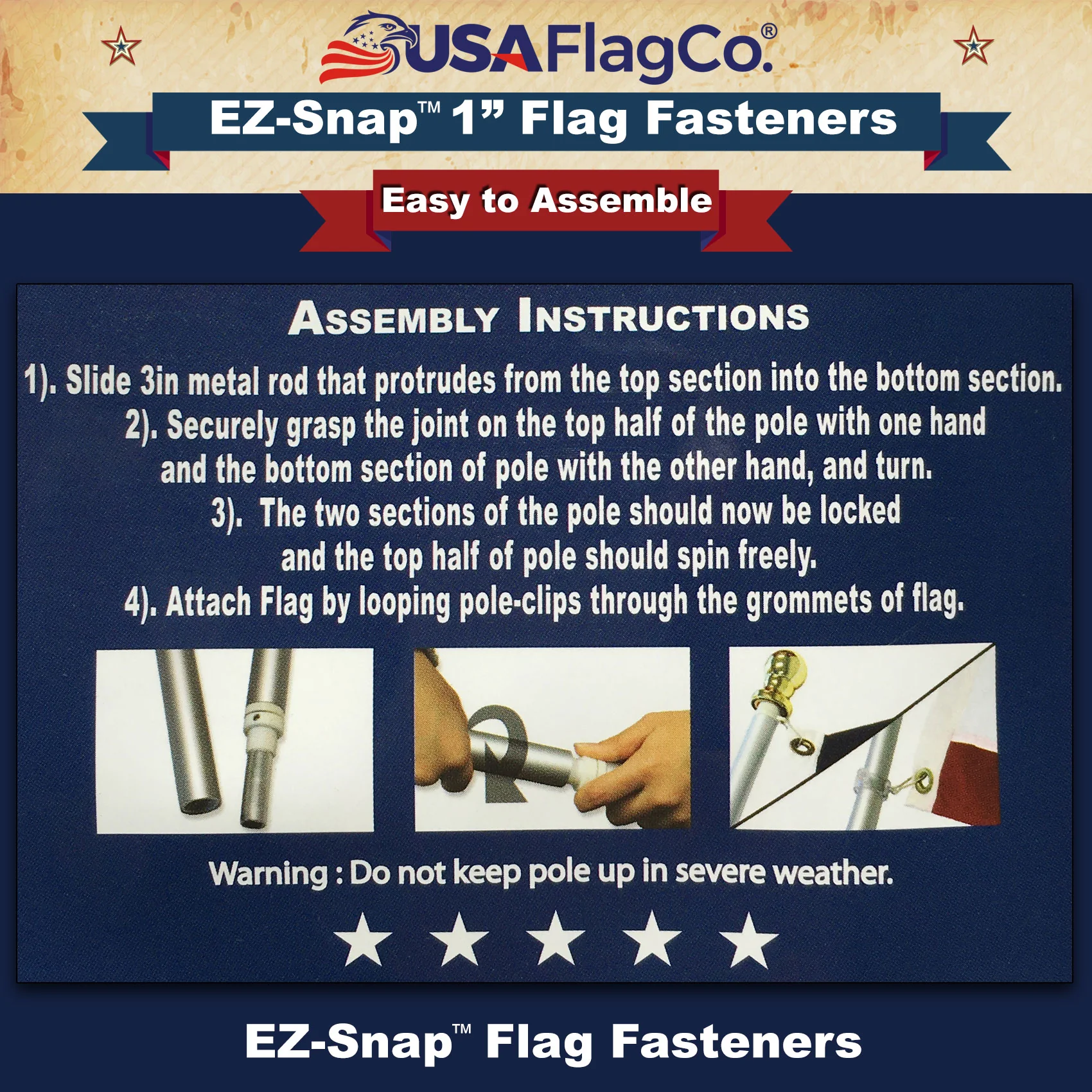 EZ-Snap™ Flag Fasteners - 2 Clear Pieces (1" Inch Diameter) - Image 7