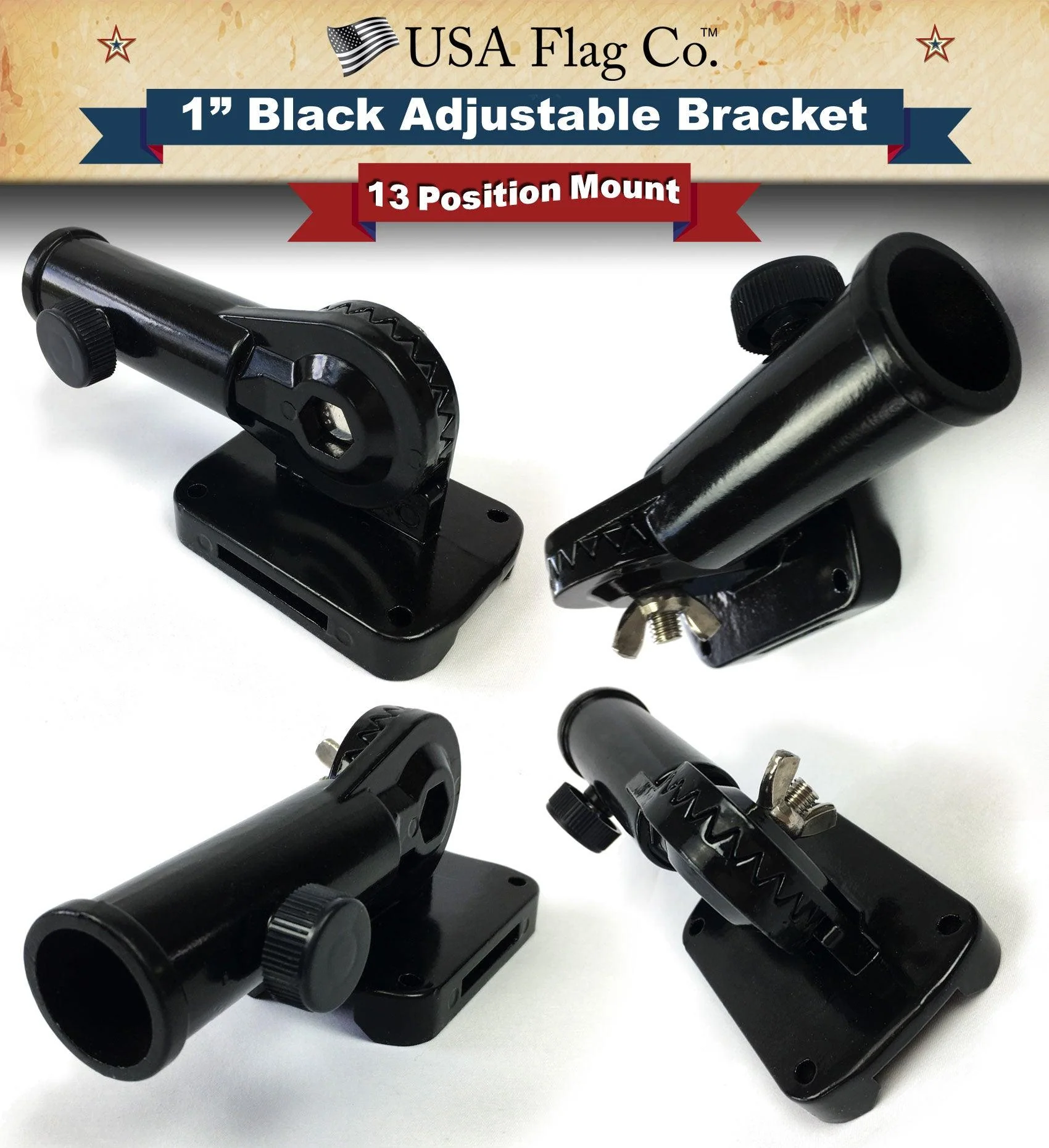 FREEDOM™ 13-Postion Aluminum Flag Pole Bracket - Classic Black (1-inch Diameter) - Image 3