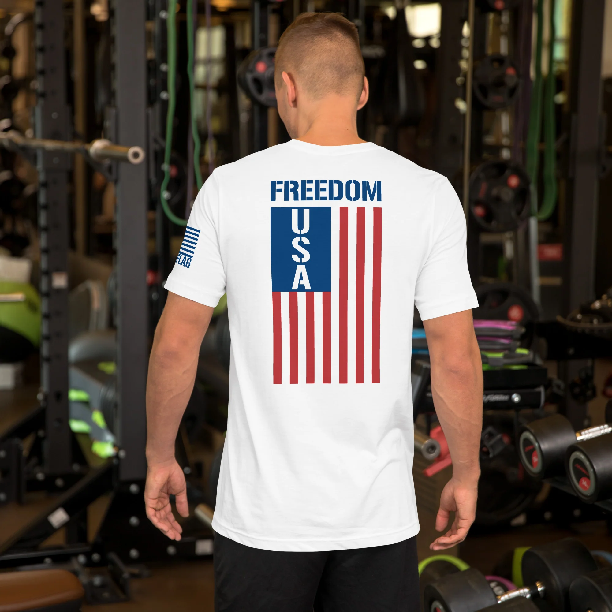 Freedom USA Flag T-Shirt | Unisex | Red & Blue DTG Printing - Image 3