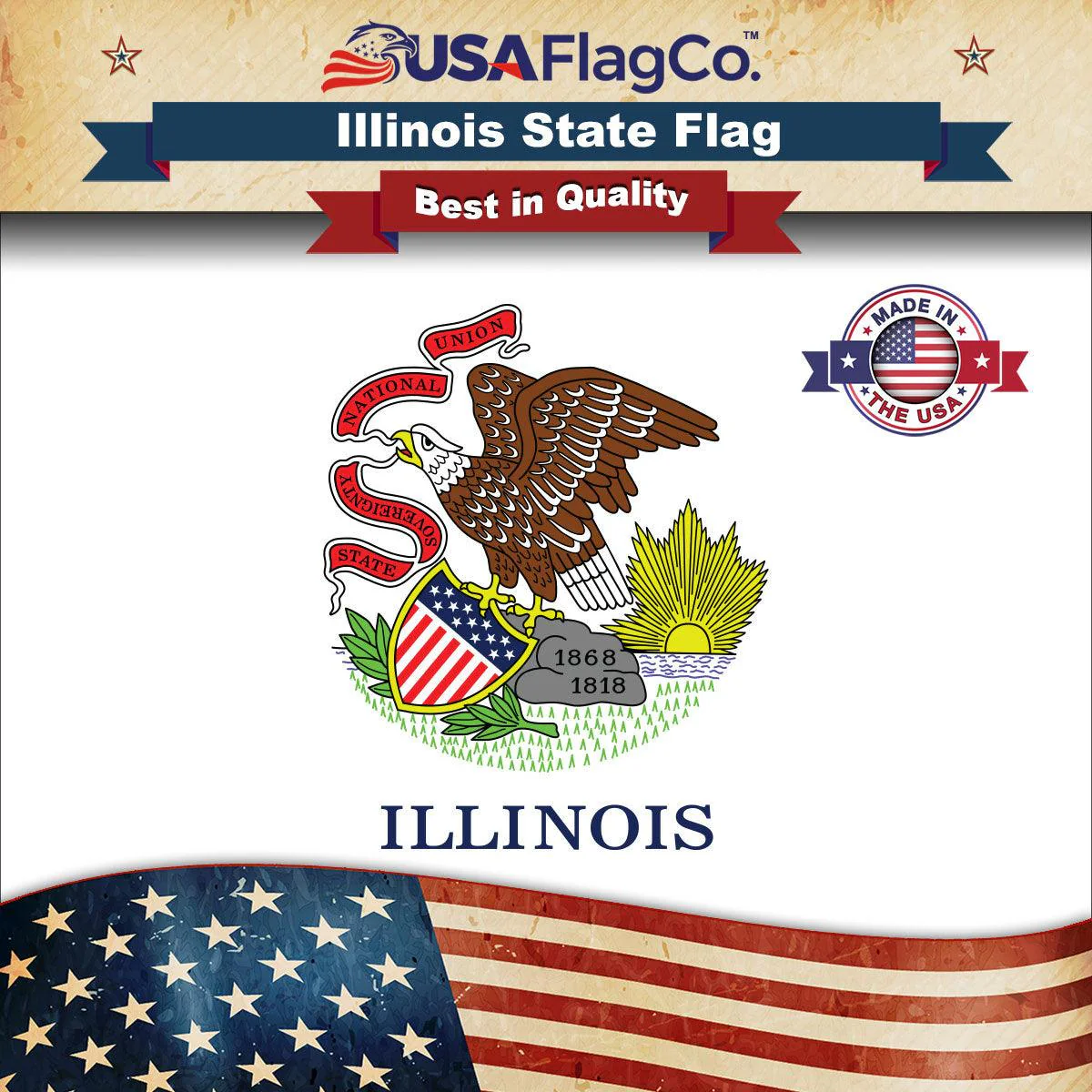 Illinois State Flag Made in USA – Heavy Duty Nylon