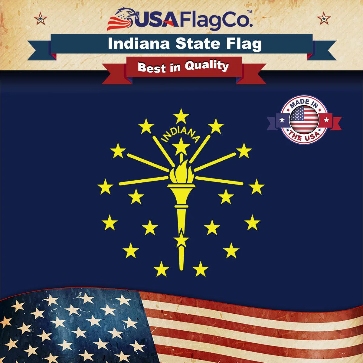 Indiana State Flag Made in USA – Heavy Duty Nylon