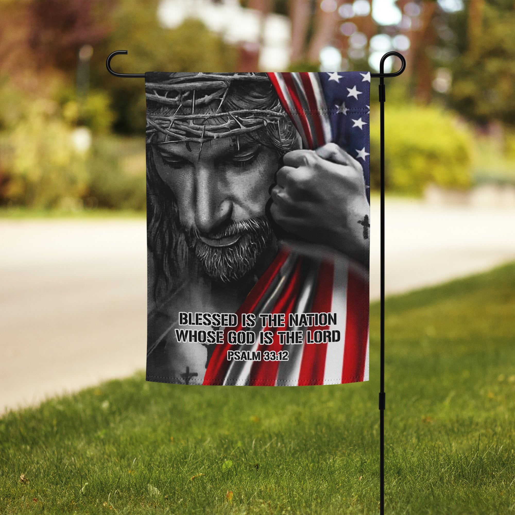 Jesus Holding American Flag | Double-sided Garden Flag - Image 3