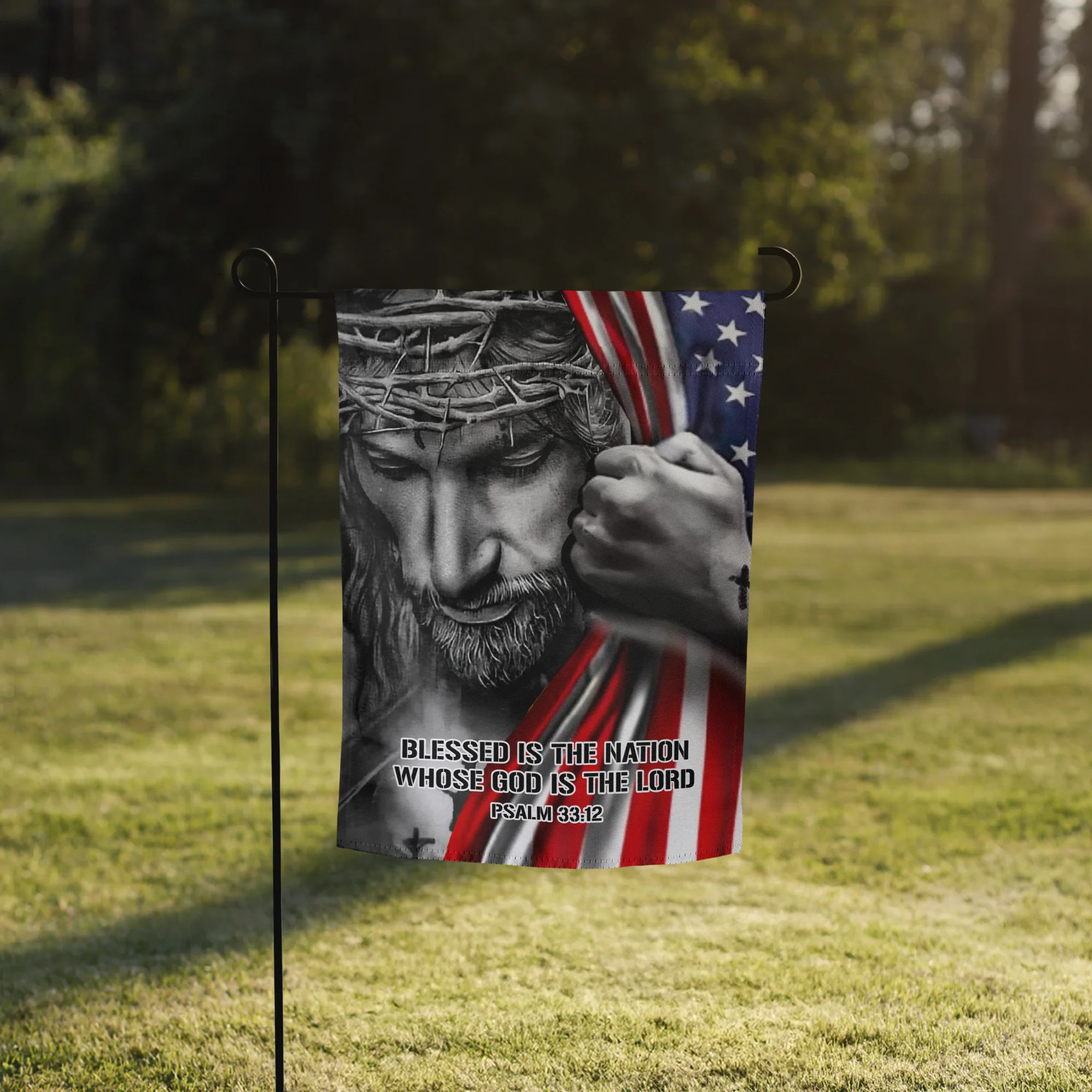 Jesus Holding American Flag | Double-sided Garden Flag - Image 4
