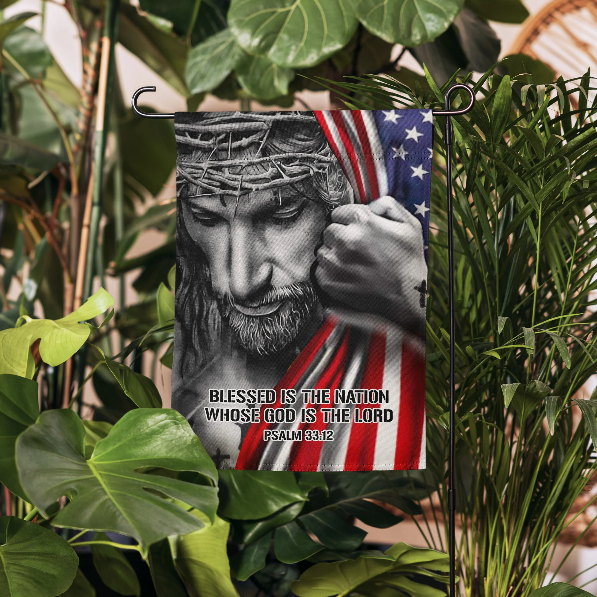 Jesus Holding American Flag | Double-sided Garden Flag - Image 5