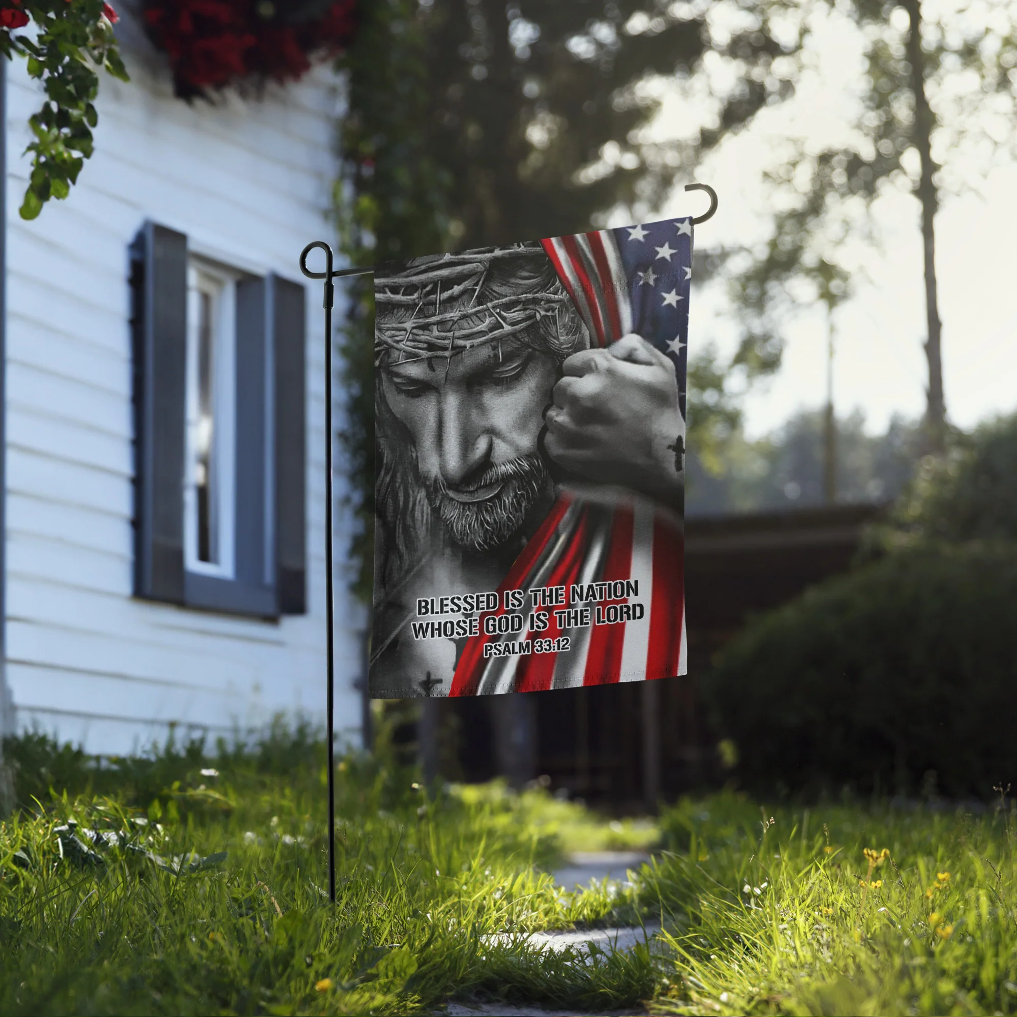 Jesus Holding American Flag | Double-sided Garden Flag - Image 6