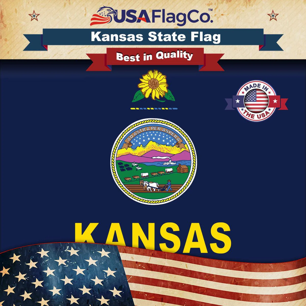Kansas State Flag Made in USA – Heavy Duty Nylon