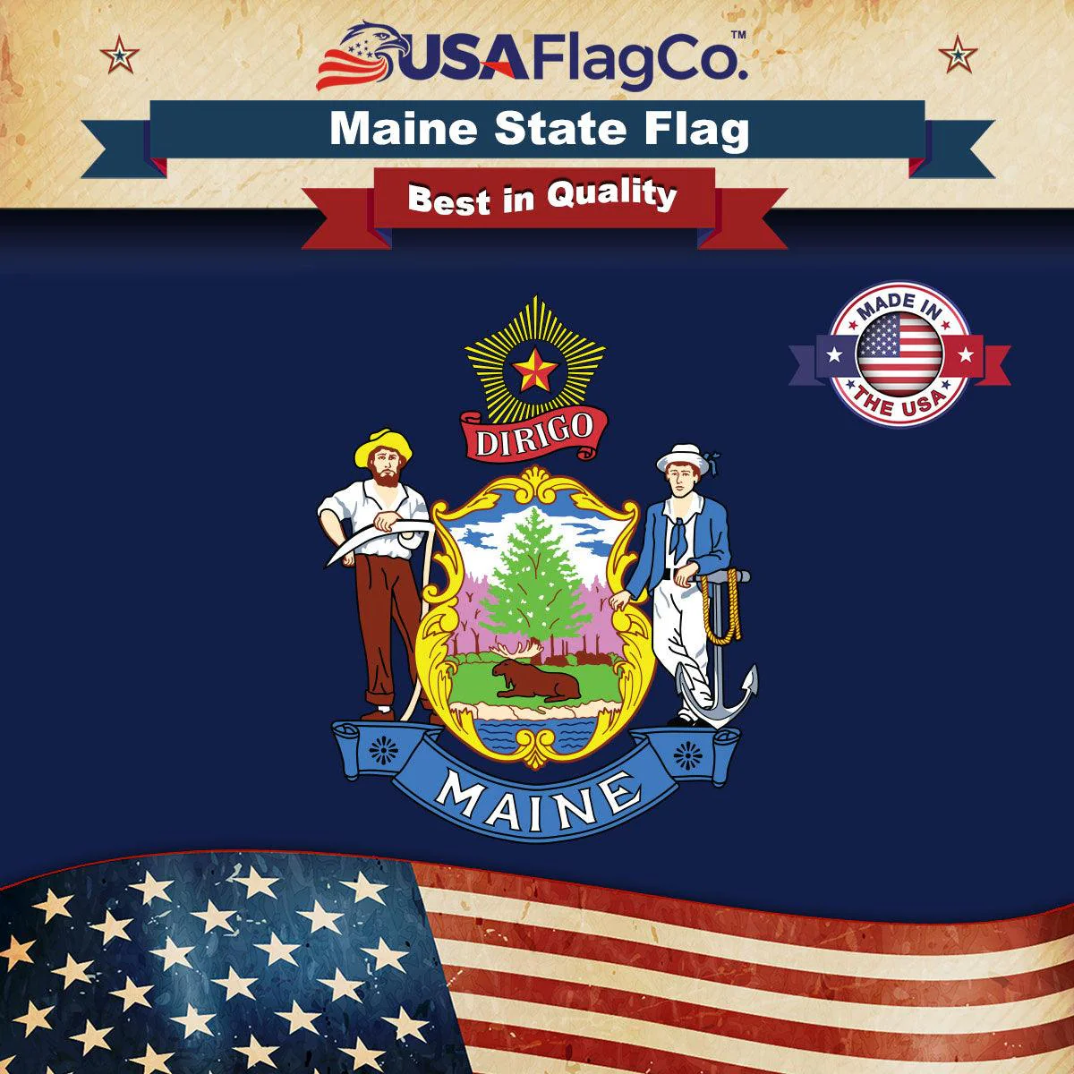 Maine State Flag Made in USA – Official "Dirigo" Coat of Arms