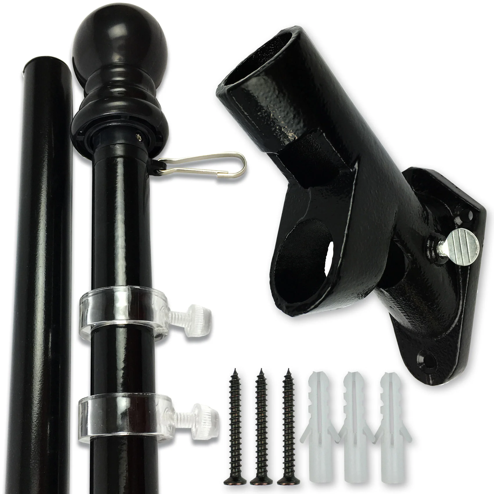 PATRIOT™ Flag Pole and ROGUE™ Bracket Kit - Classic Black (6ft, 1" Diameter)