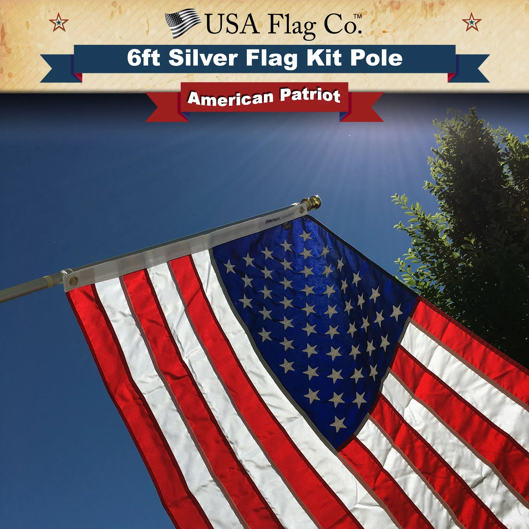 PATRIOT™ Flag Pole and TITAN™ Bracket Kit - Silver (6ft, 1" Diameter) - Image 11