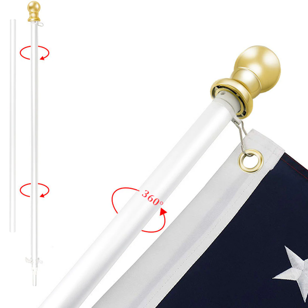 PATRIOT™ Flag Pole and ROGUE™ Bracket Kit - Vivid White (6ft, 1" Diameter) - Image 3