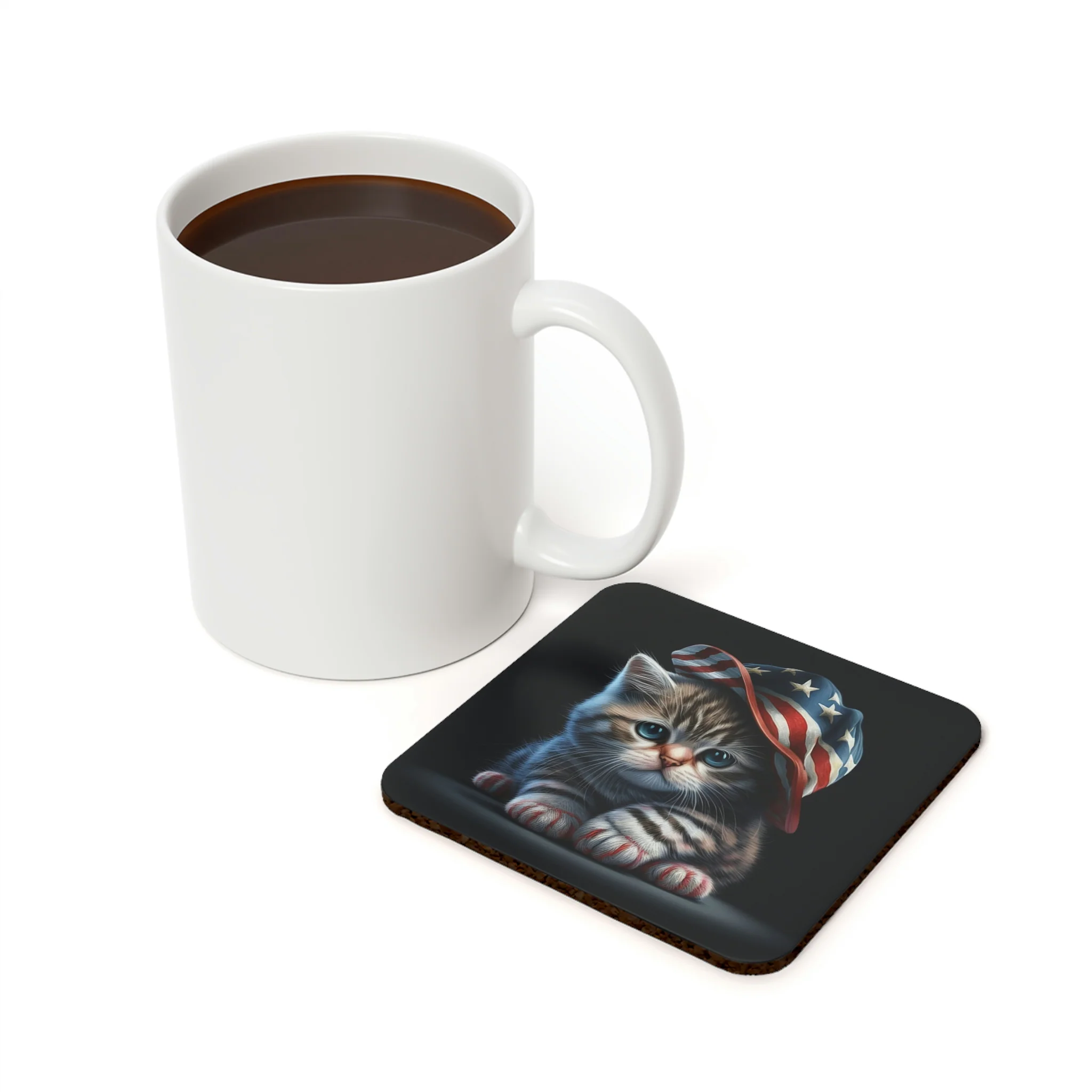 Patriotic Kitten Cork Back Coaster - Image 2