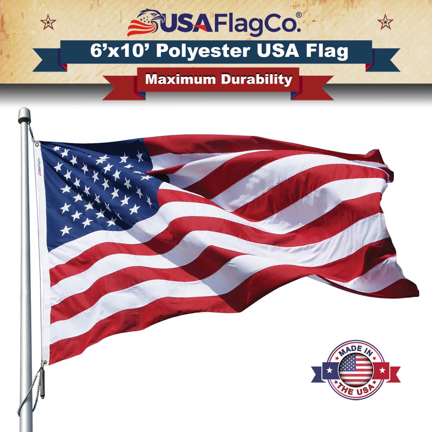 Polyester American Flag 6x10 ft Made in USA - Heavy Duty 2-Ply - Image 3