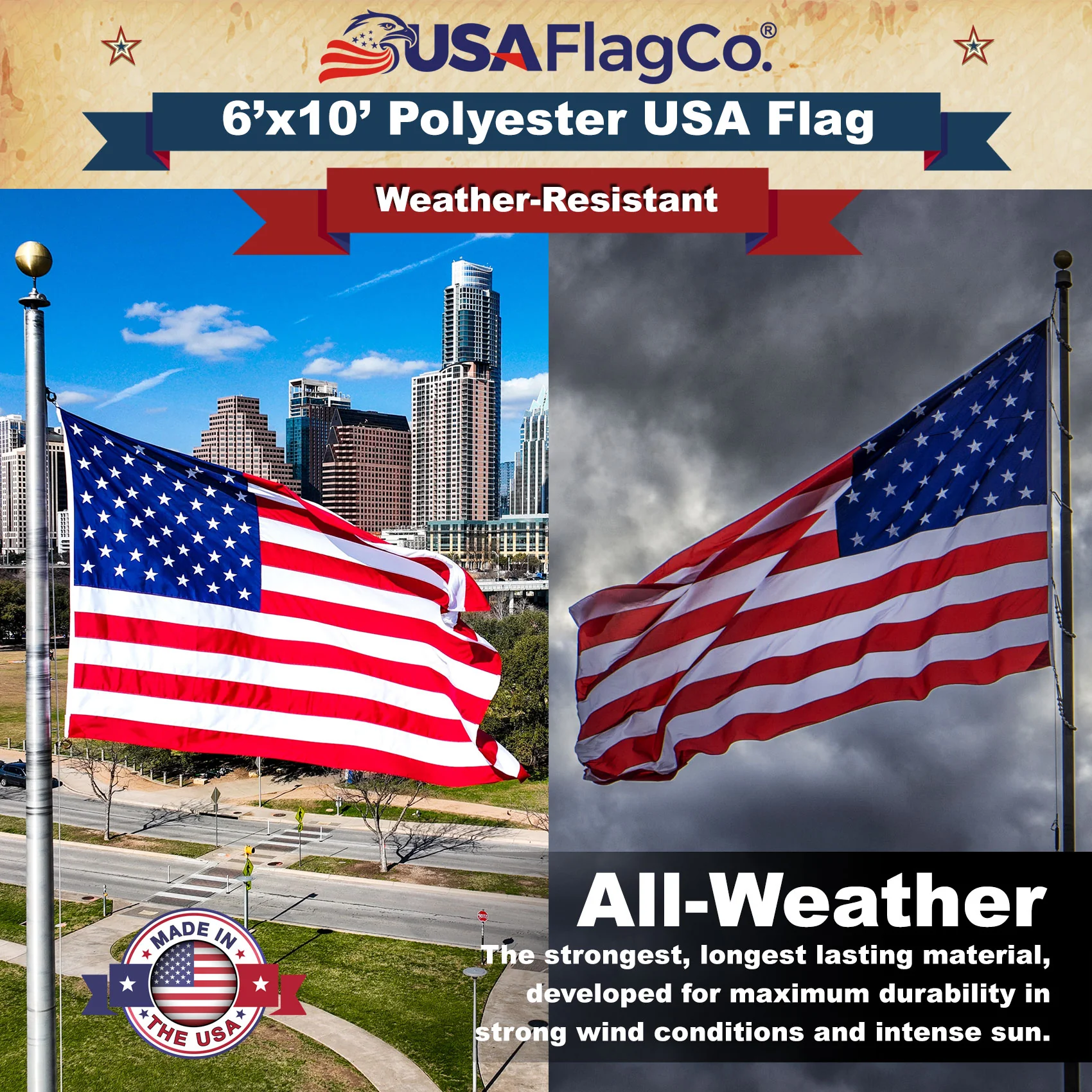 Polyester American Flag 6x10 ft Made in USA - Heavy Duty 2-Ply - Image 4