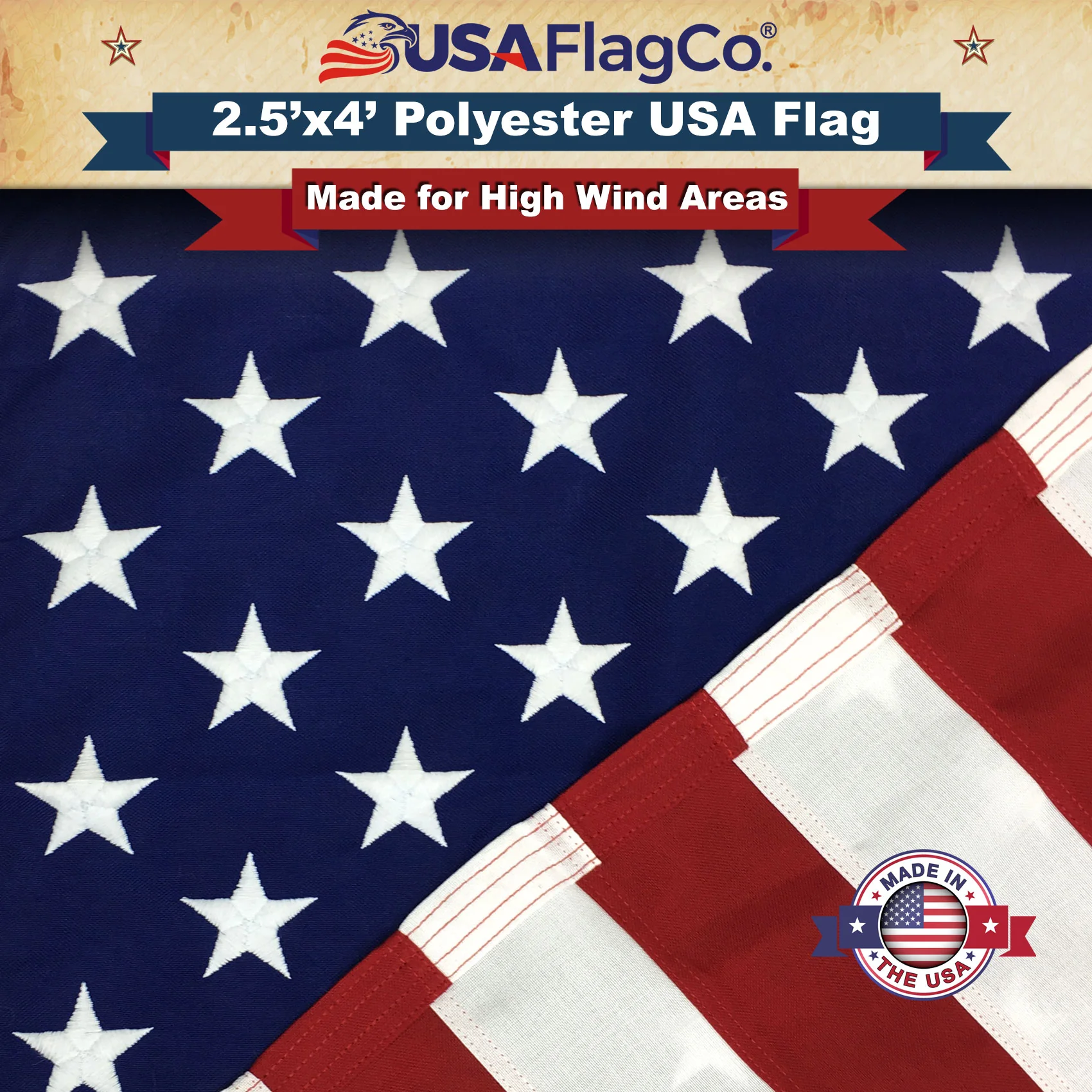 Polyester American Flag 2.5x4 ft Made in USA – Heavy Duty 2-Ply